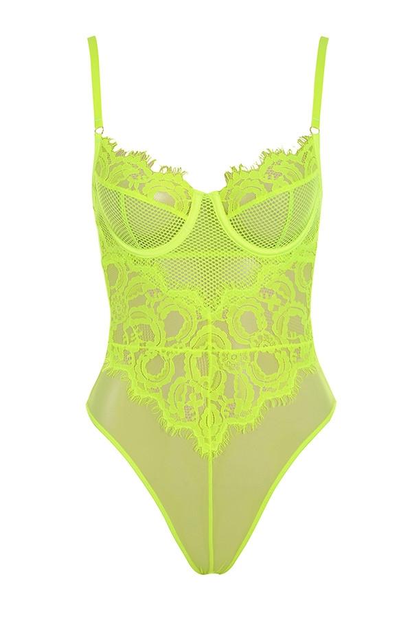 Nadia  neon yellow lace bodysuit Product Image