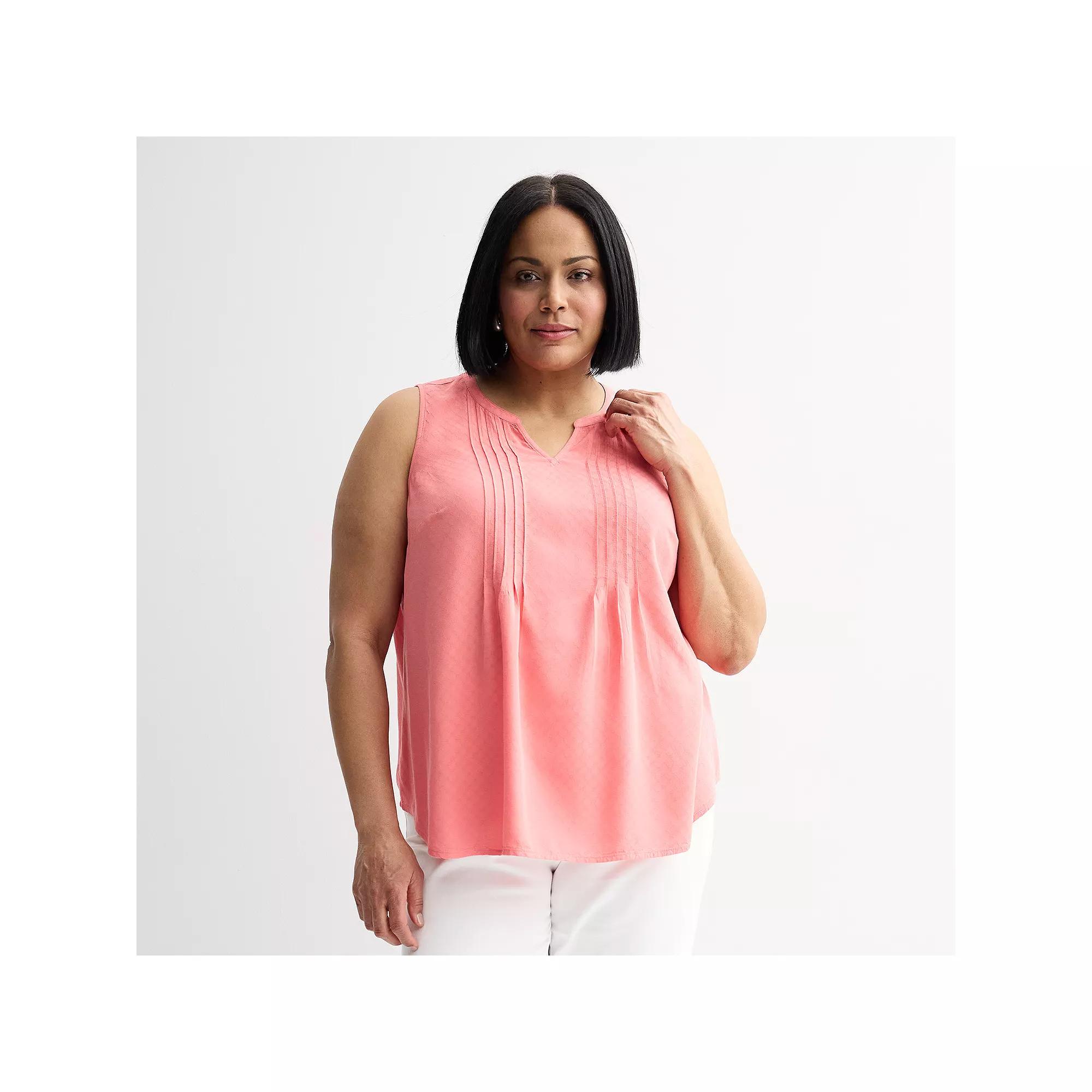 Plus Size Croft & Barrow® Pintuck Sleeveless Shell Top, Women's, Size: 2XL, Simply Pink Product Image