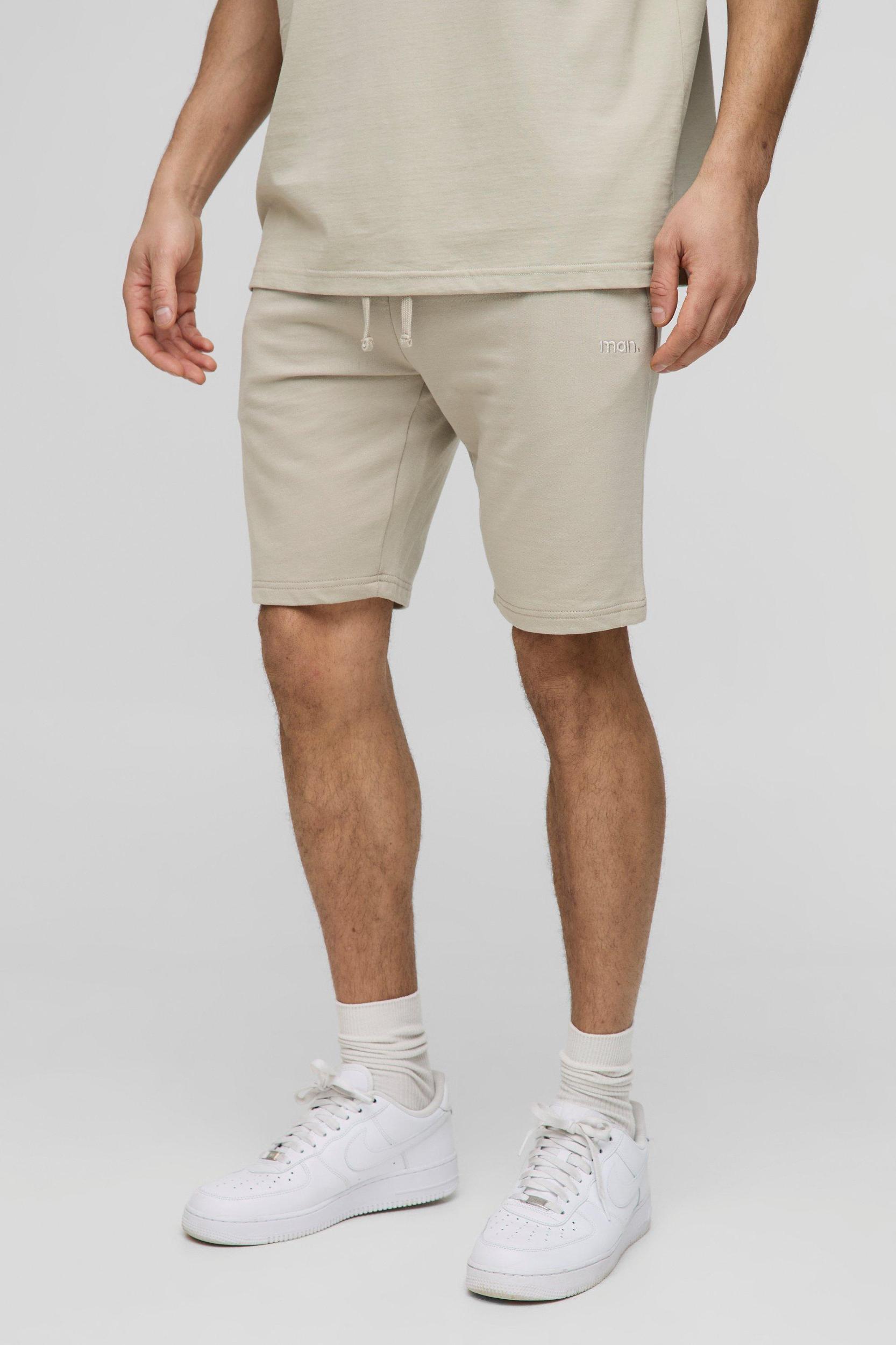 260GSM Loopback Basic MAN. Slim Fit Mid Length Shorts | boohooMAN USA Product Image
