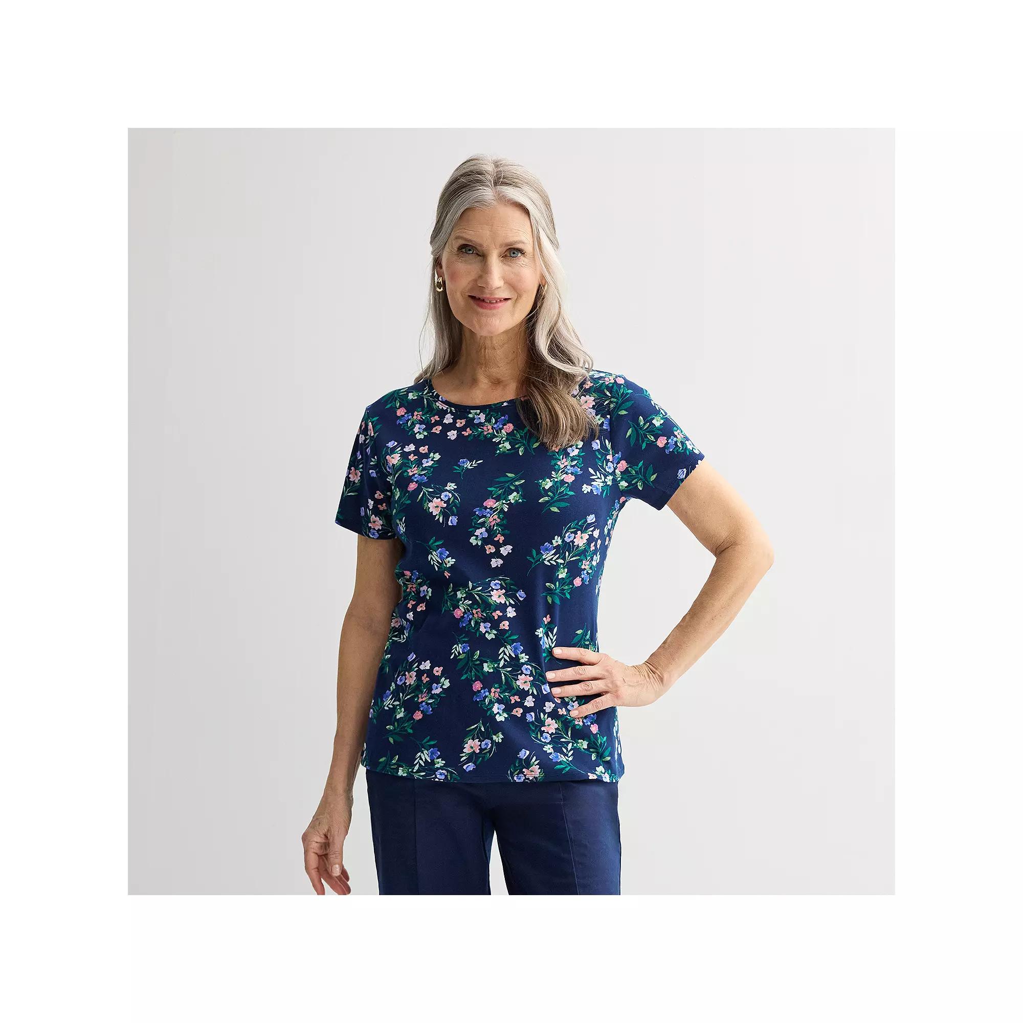 Women's Croft & Barrow® Essential Crewneck Tee, Size: XS, Blue Team Floral Product Image