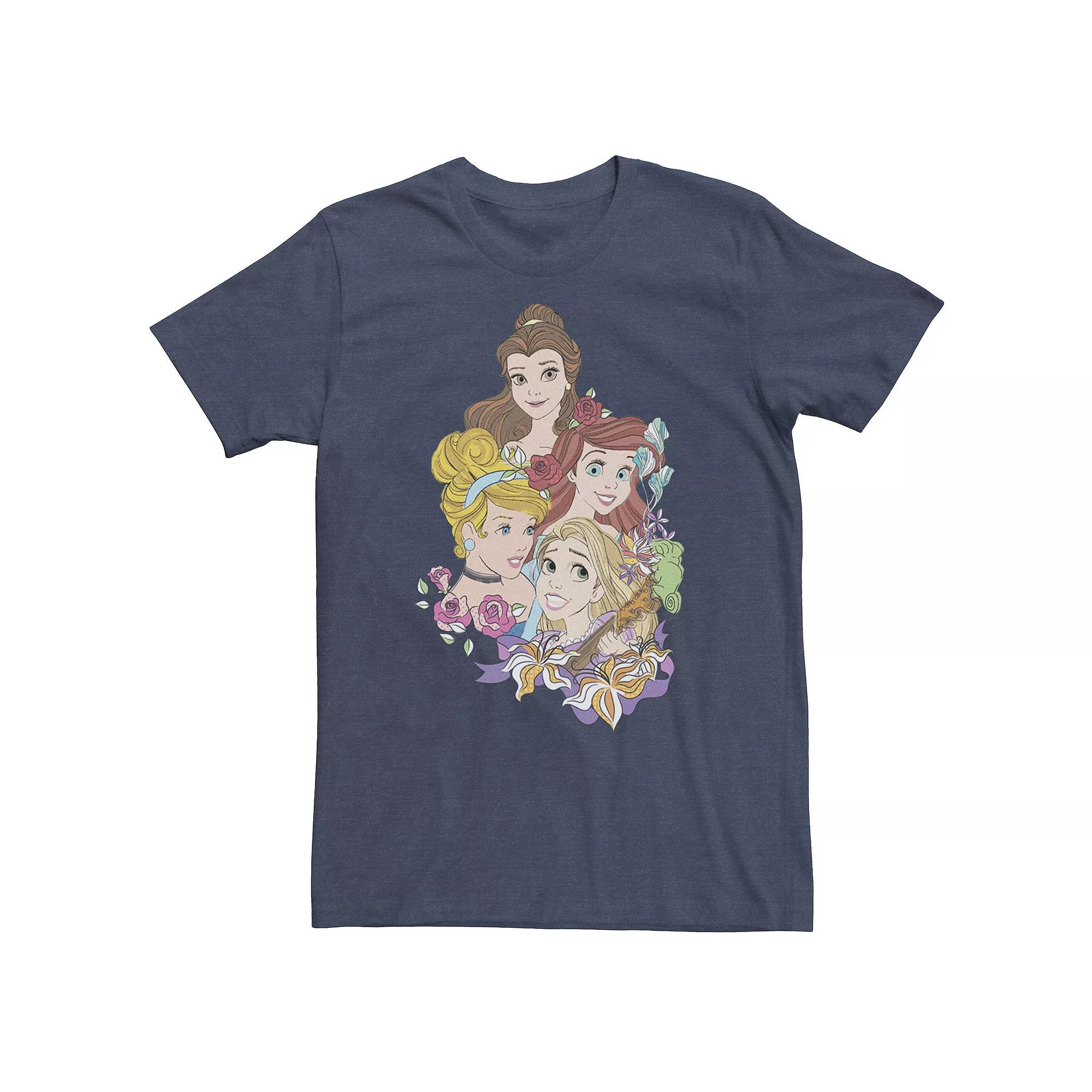 Big & Tall Disney Princess Floral Belle Cinderella Ariel Rapunzel Tee, Men's, Size: XLT, Navy Grey Product Image