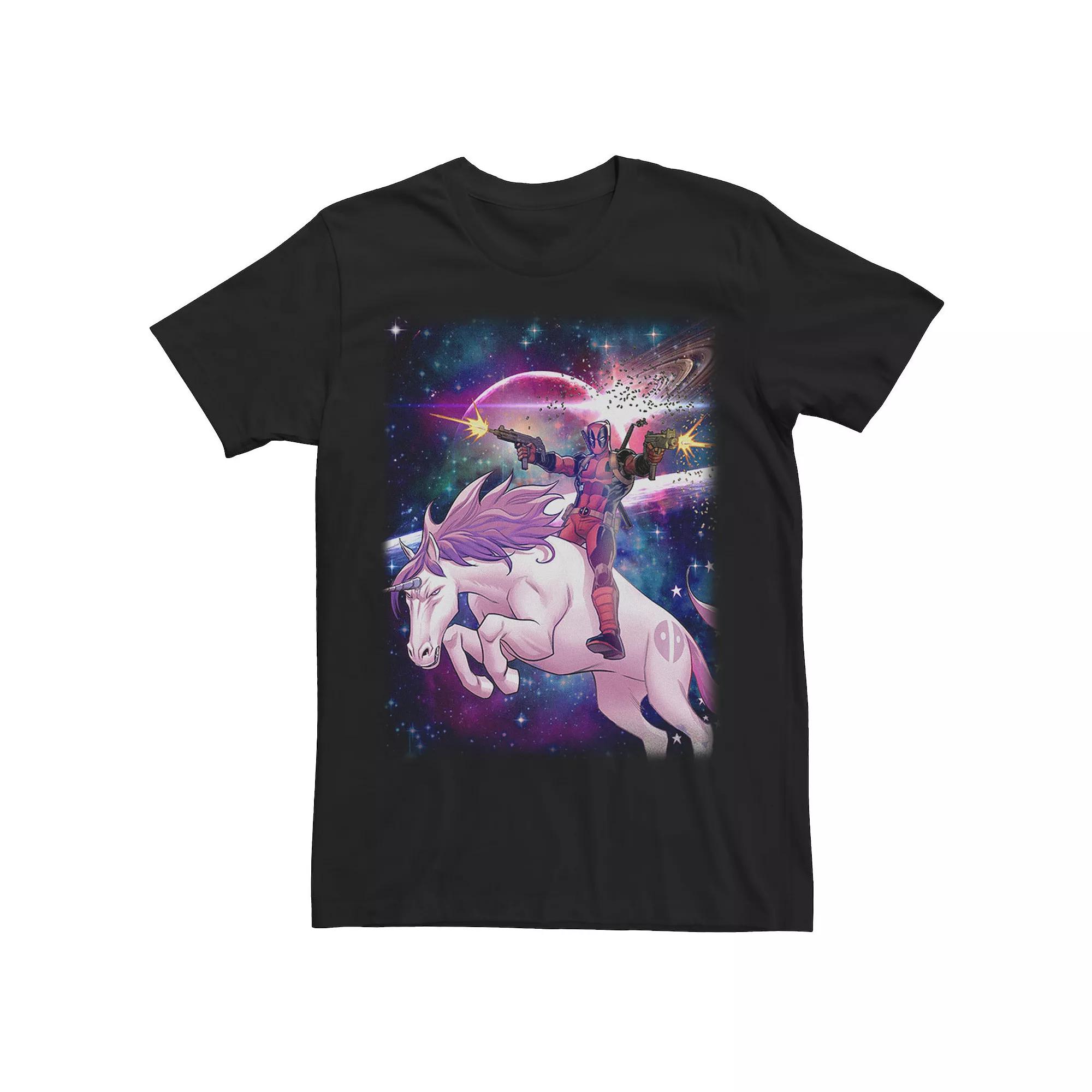 Big & Tall Marvel Deadpool In Space Unicorn Saddles Ablaze Tee, Men's, Size: 3XL, Black Product Image