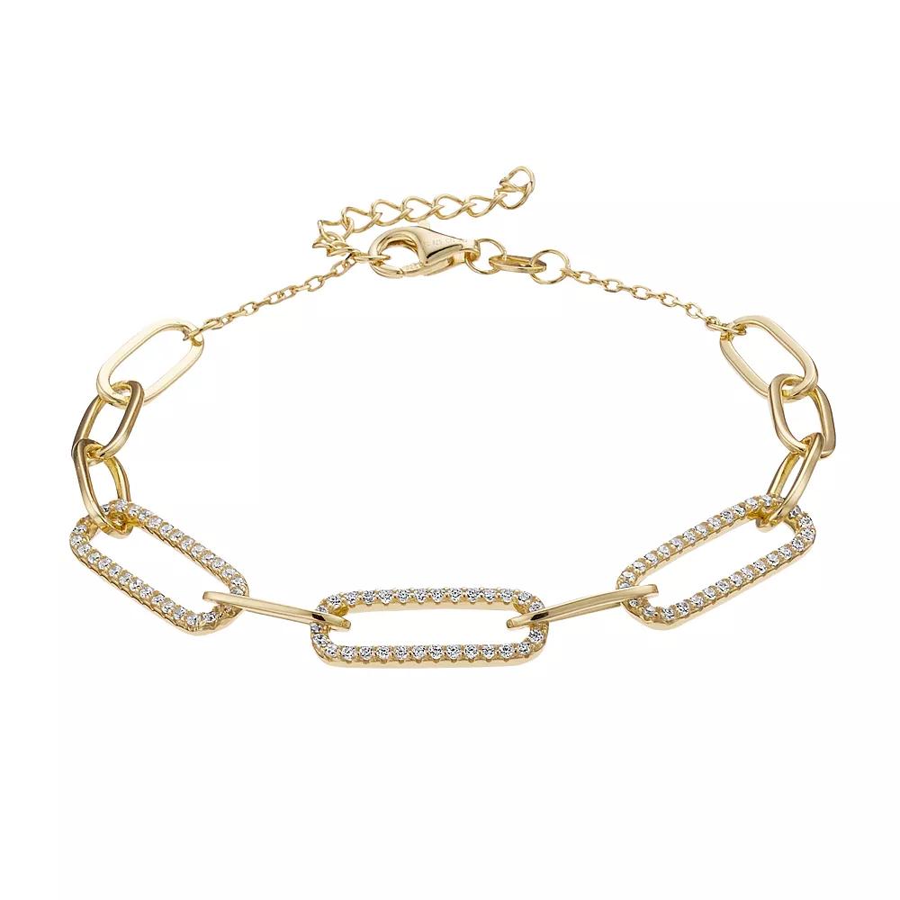 14k Gold Over Silver & Cubic Zirconia Oval Cable Link Adjustable Bracelet, Womens Gold Tone Product Image