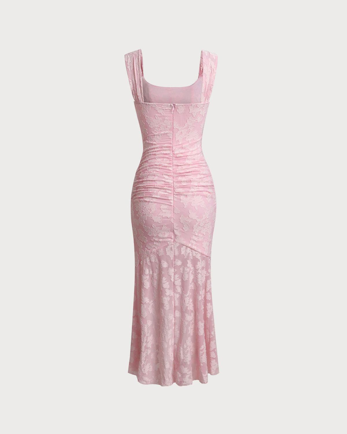 Pink Jacquard Bodycon Slip Maxi Dress Product Image