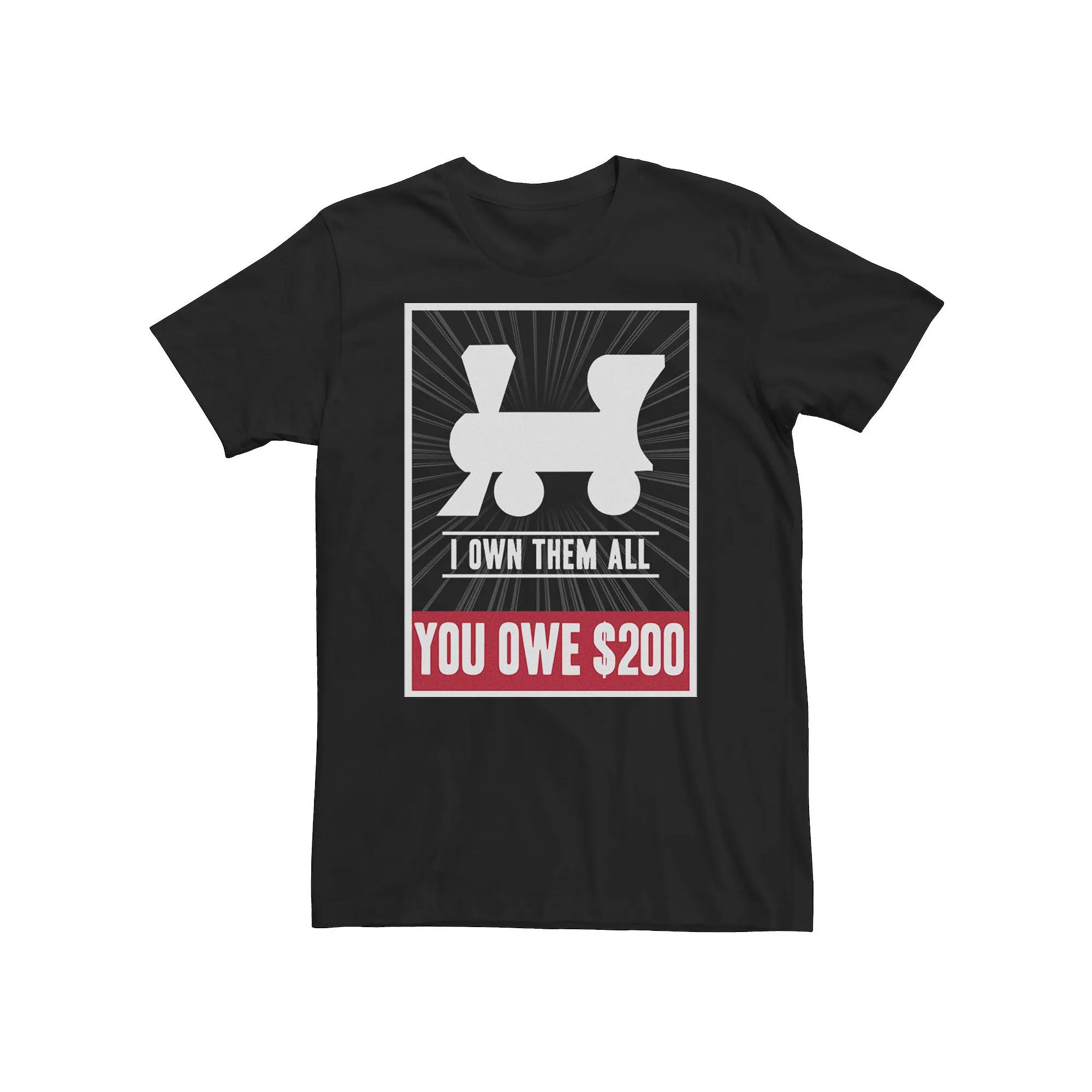 Big & Tall Monopoly Railroads I Own Them All You Owe $200 Tee, Men's, Size: XL Tall, Black Product Image
