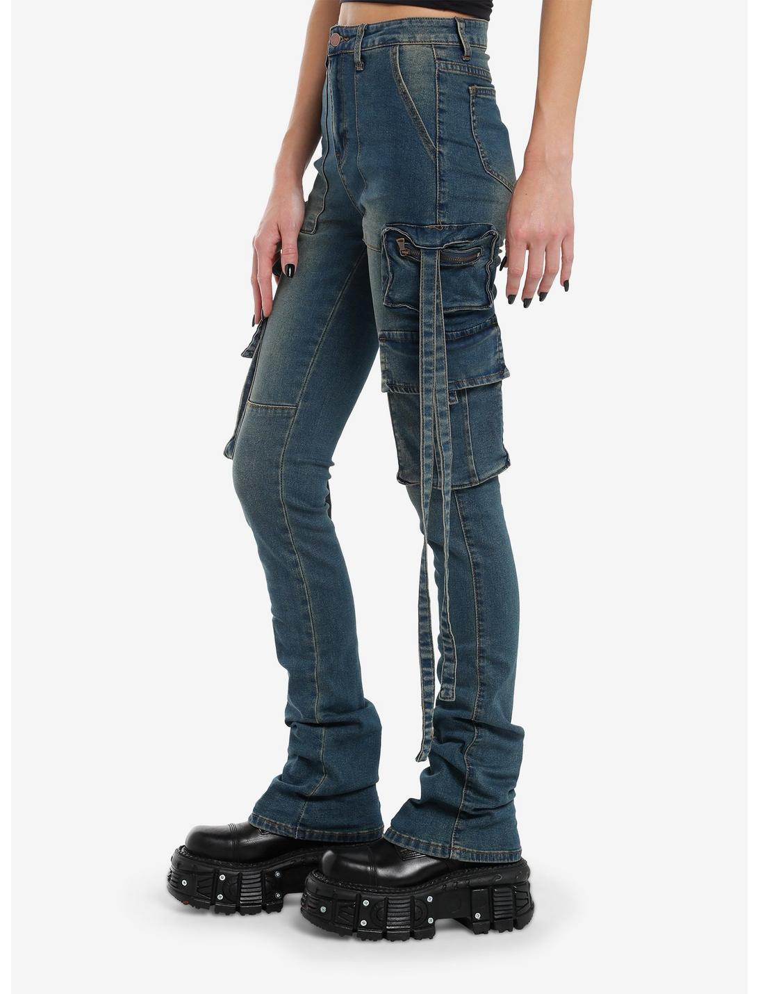 Dark Indigo Vintage Wash Cargo Stacked Jeans Product Image