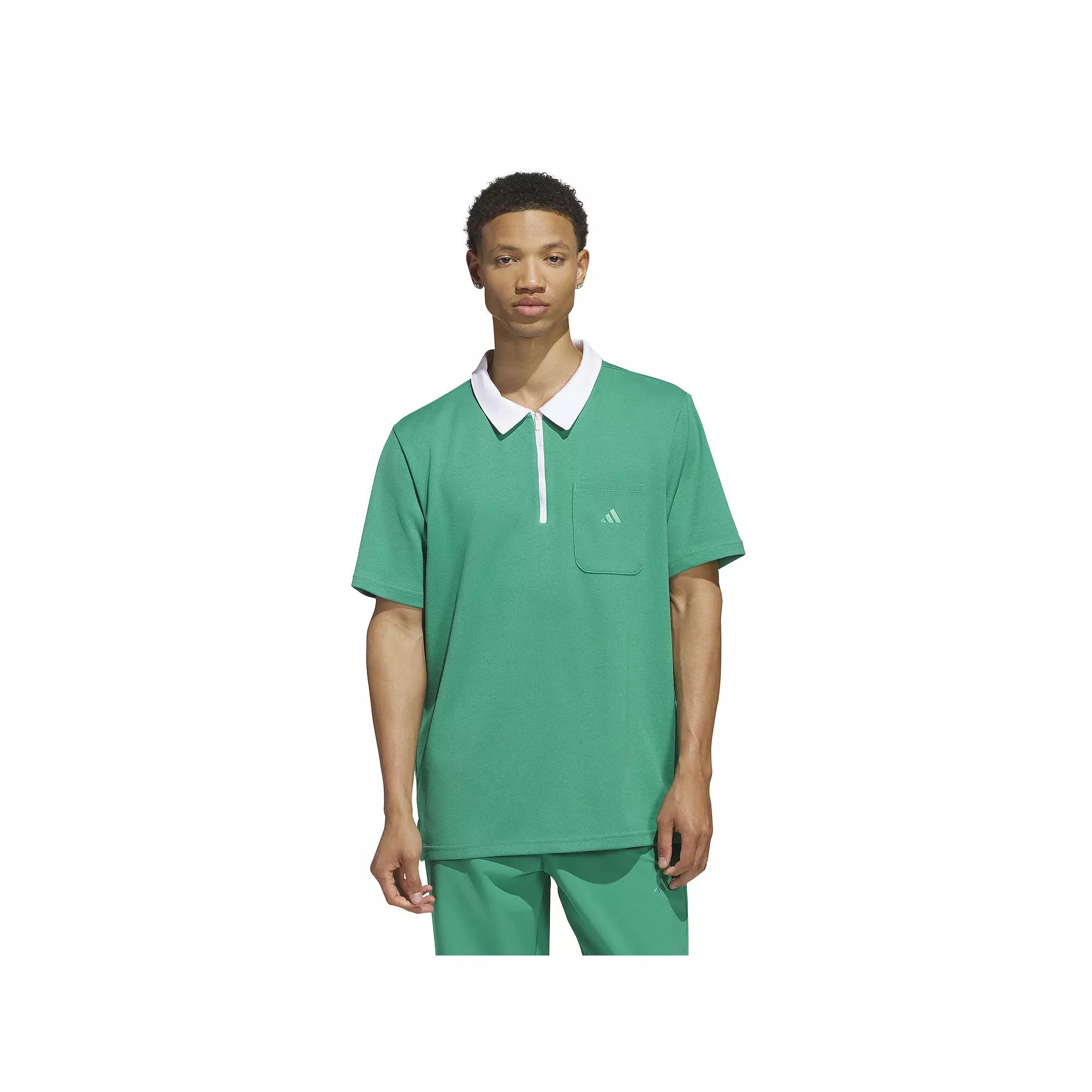 Men's adidas Essentials Quarter Zip Sportswear Polo Shirt, Size: XL, Semi Court Green Product Image