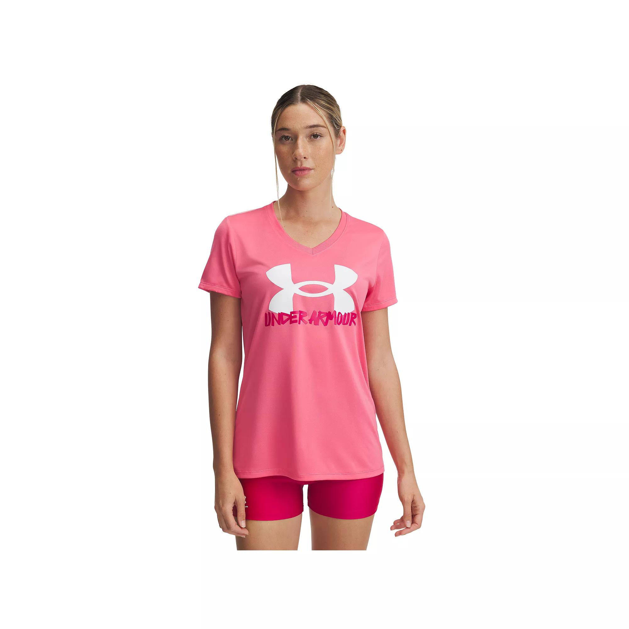 Women's Under Armour Tech™ Marker Short Sleeve Graphic Tee, Size: XS, Super Pink Product Image