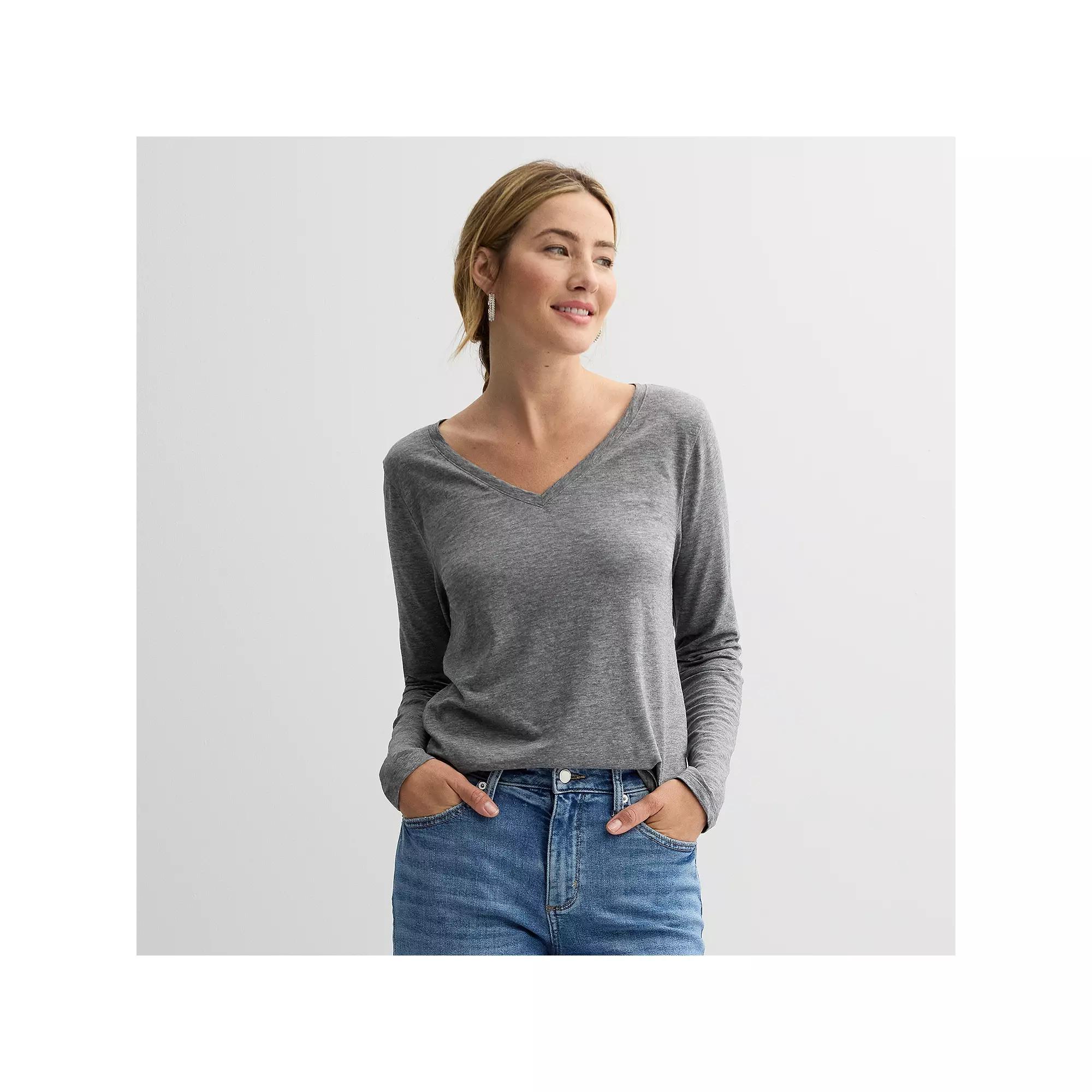 Petite Sonoma Goods For Life® Everyday Long Sleeve V-Neck T-Shirt, Women's,  Product Image