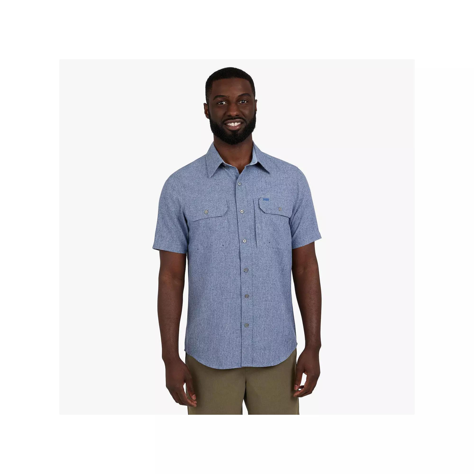 Men's Chaps Short Sleeve Performance Chambray Button Down Shirt, Size: XL, Blue Product Image