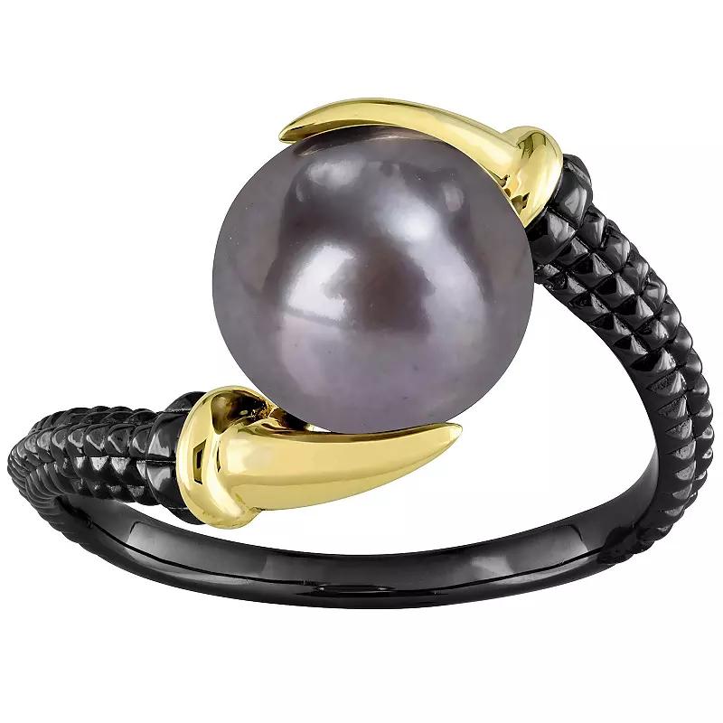 Stella Grace Men's 18k Gold Over Silver Dyed Black Freshwater Cultured Pearl Ring, Size: 12, Two Tone Product Image