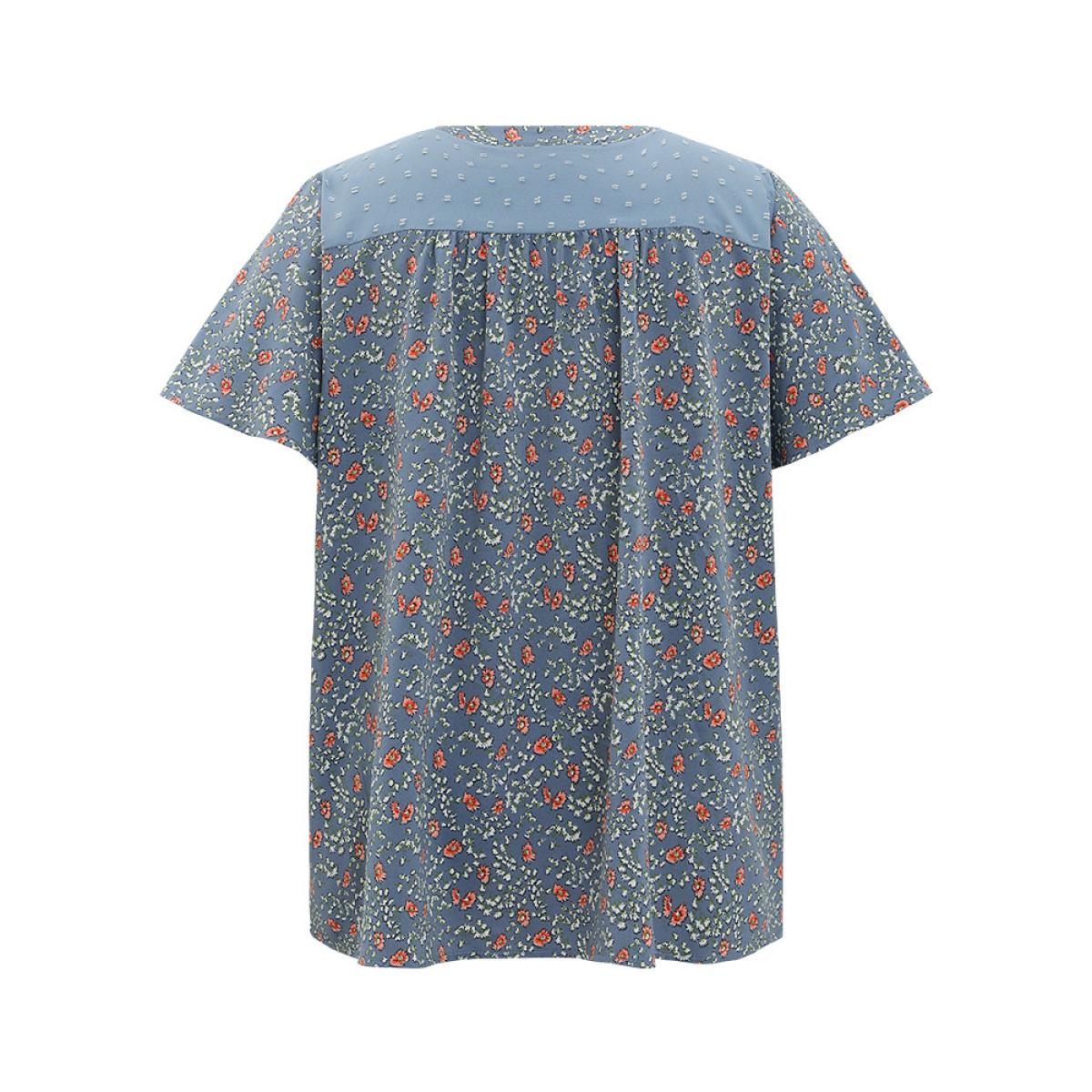 Plus Size Stone Ditsy Floral & Polka Dot Lace Notched Neck Blouse Women Elegant Short sleeve Notched collar Dailywear Blouses BloomChic 10/M Product Image