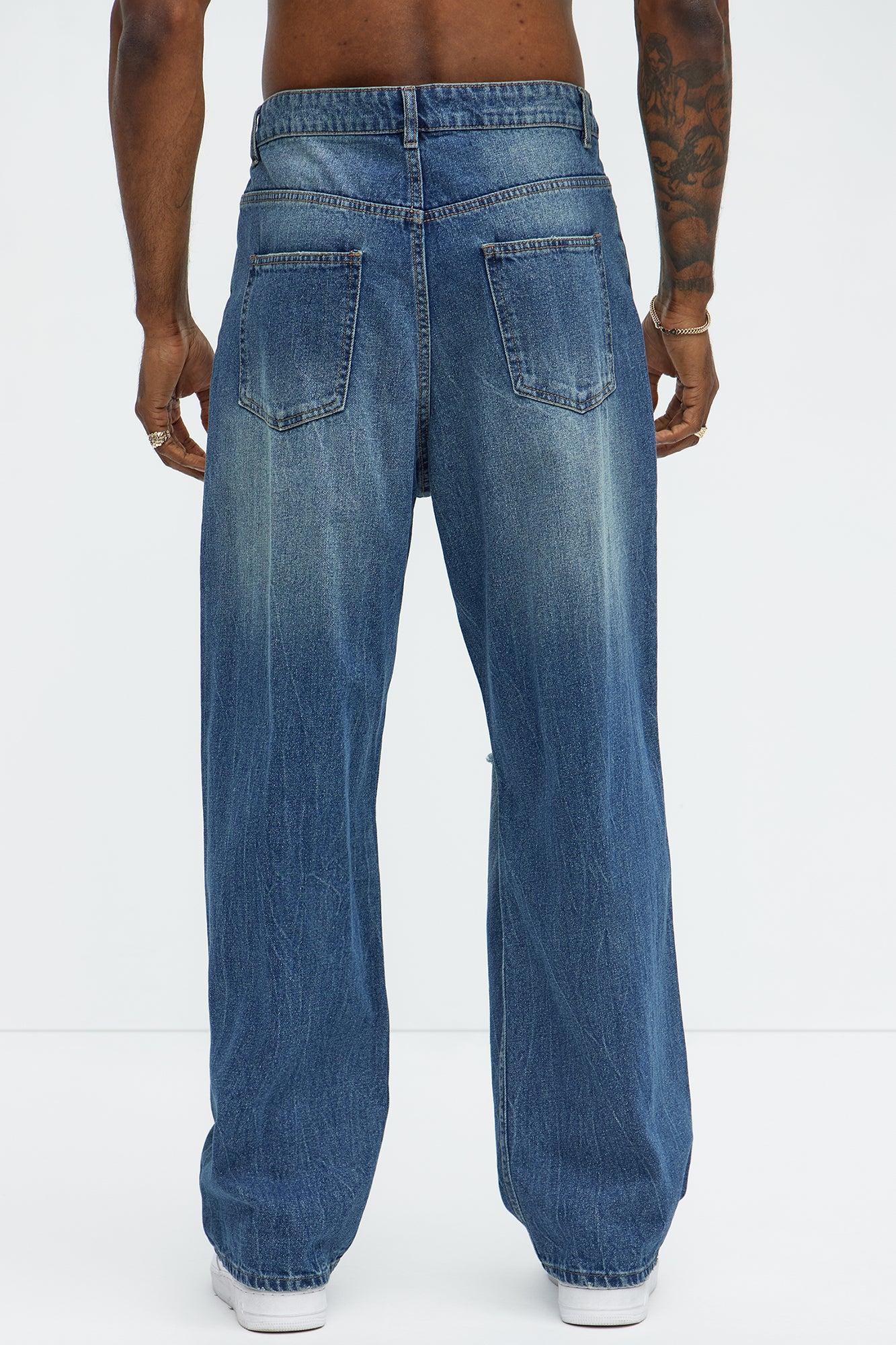 Luke Distressed Baggy Jeans - Medium Blue Wash Product Image