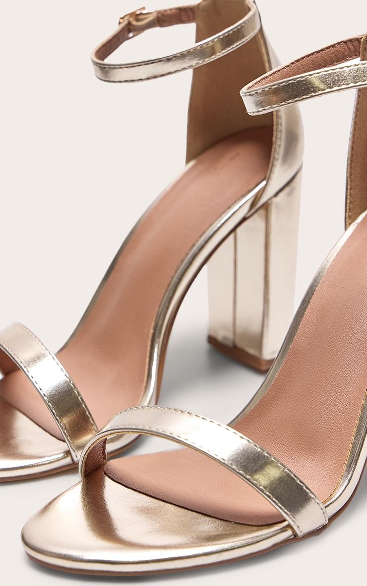 Gold Wide Fit Pu Round Toe Block Heeled Sandals Product Image