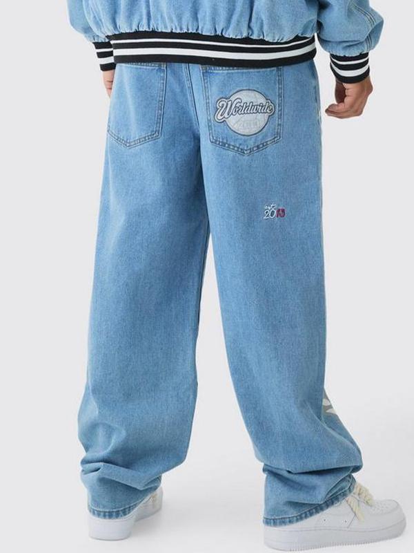 Men's Letter Cross Loose Jeans Product Image