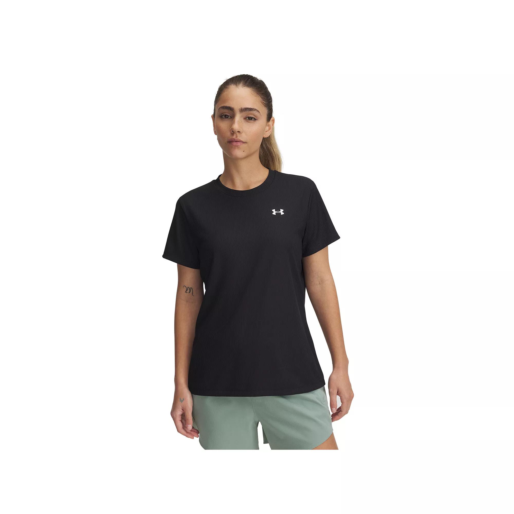 Women's Under Armour Tech™ Rib Short Sleeve T-Shirt, Size: Small, Black Product Image