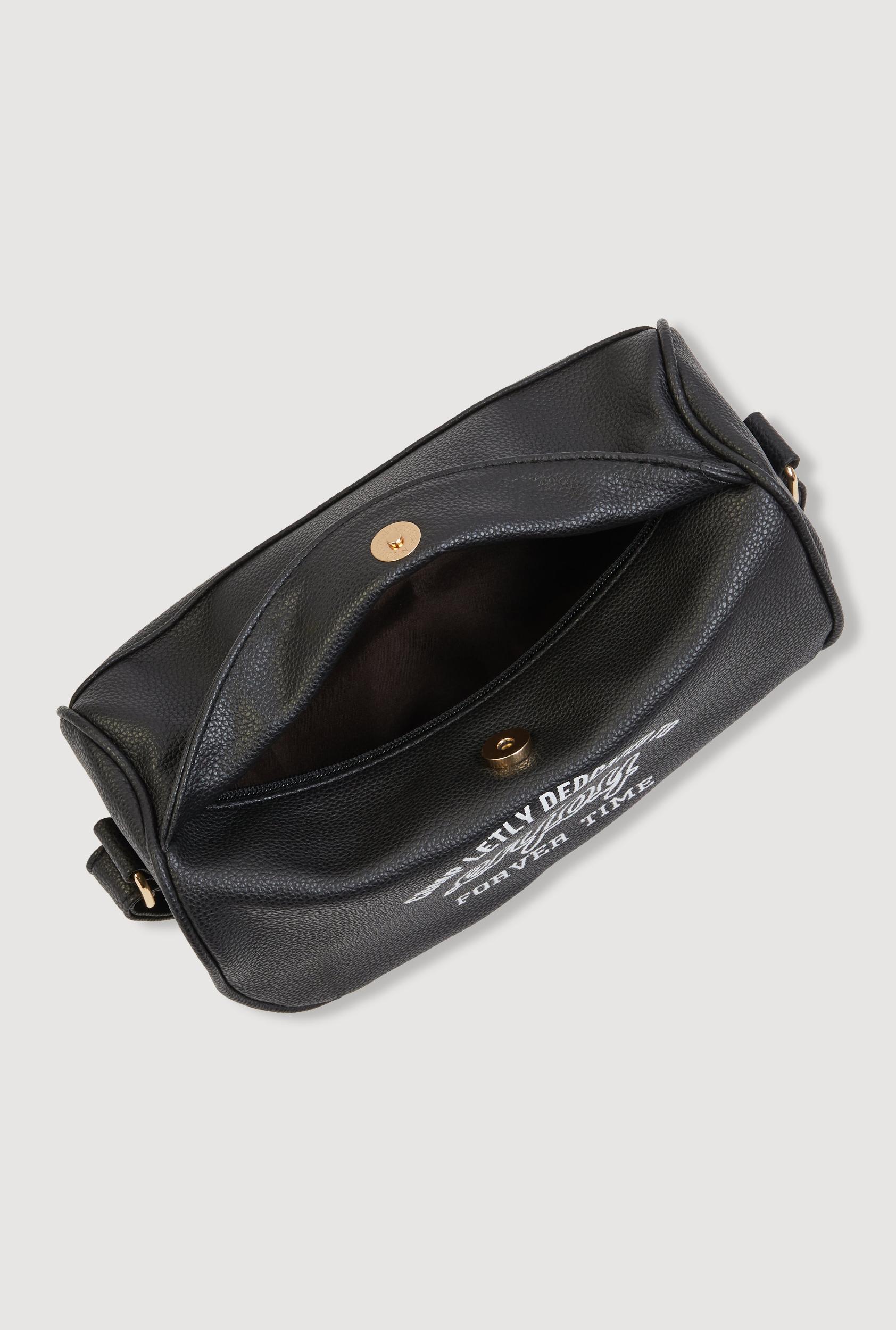 Womens Enjoy Graphic Faux Leather Half Moon Crossbody Bag Product Image