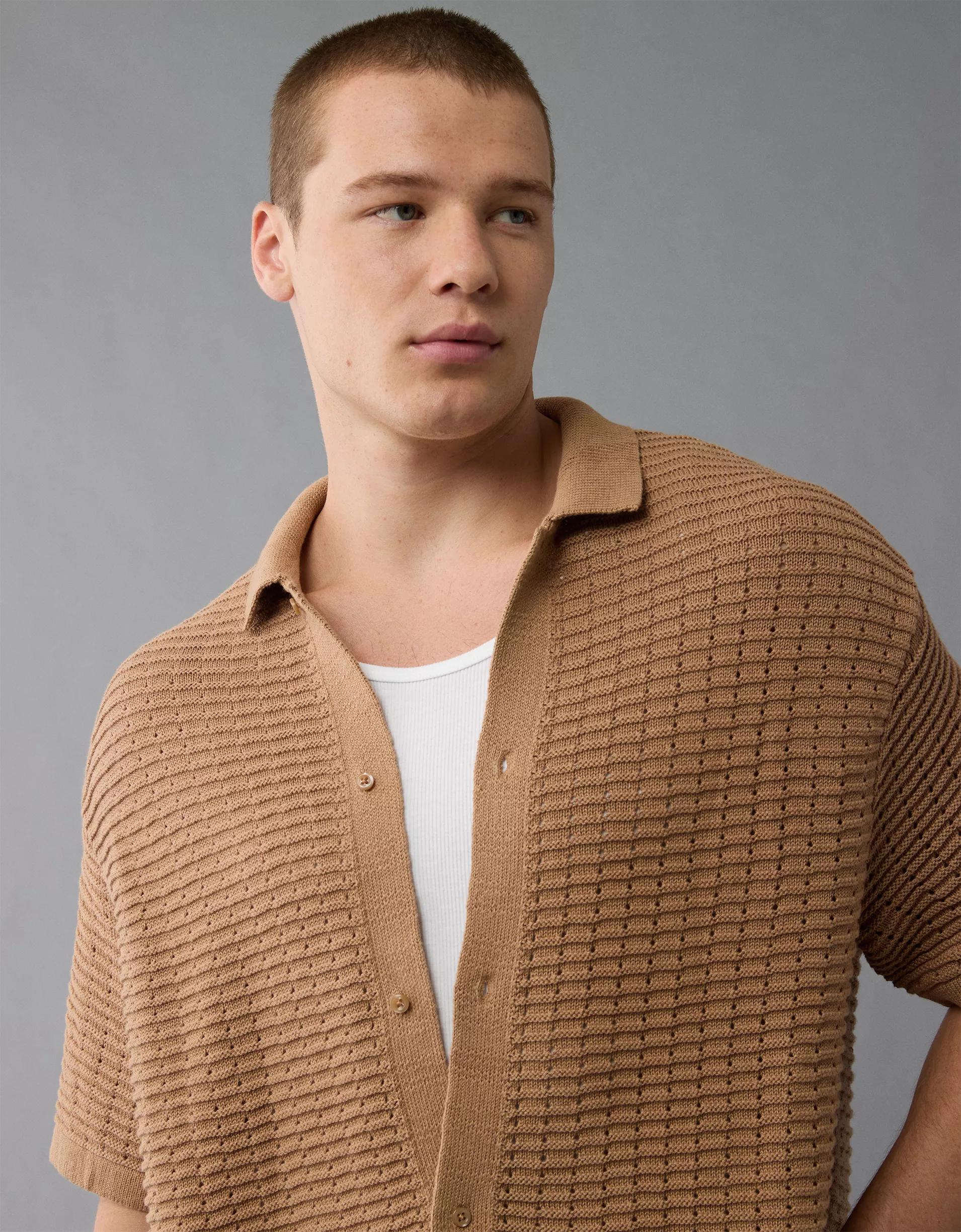 AE Weekend Textured Button-Up Sweater Polo Shirt Product Image