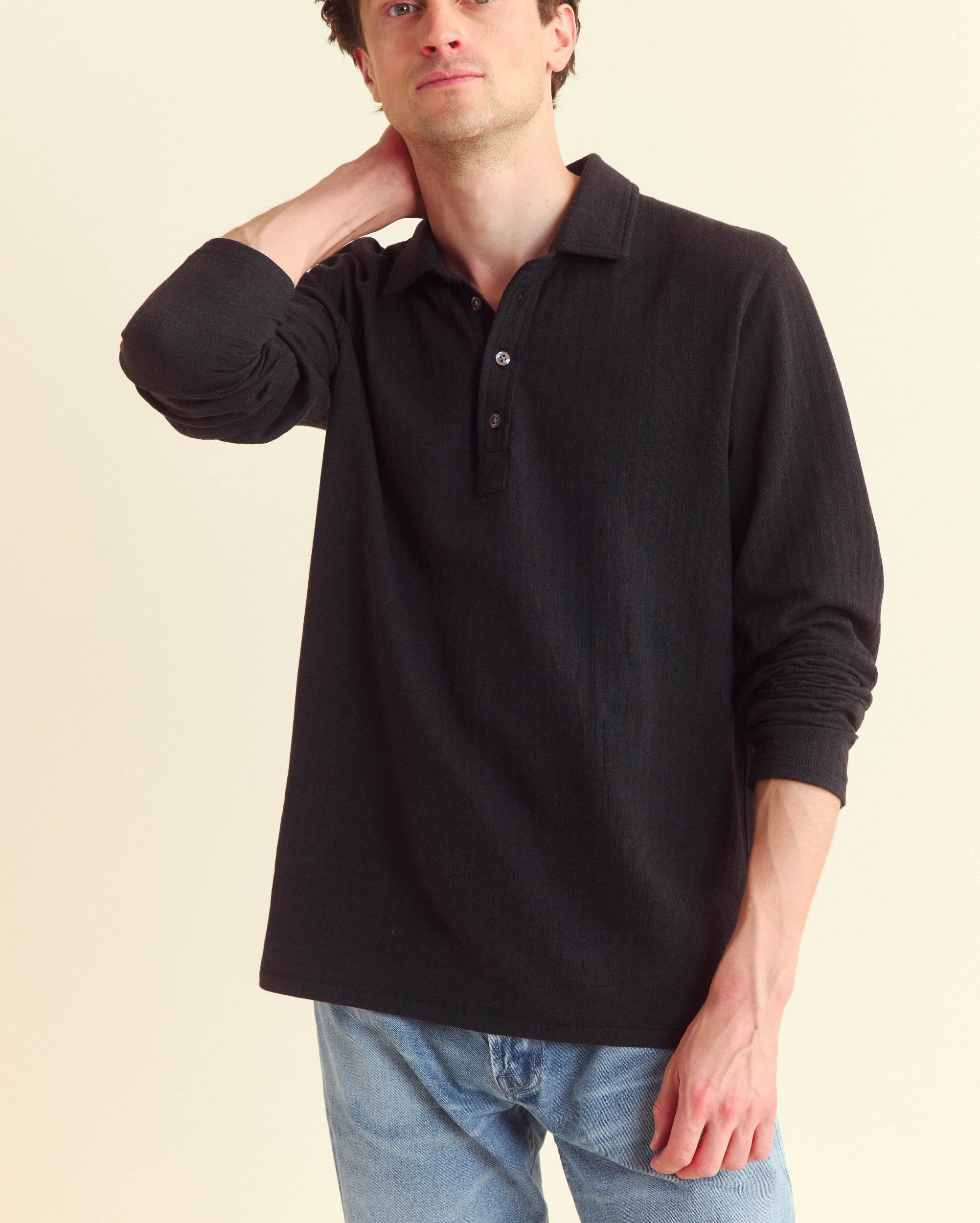 Long Sleeve Herringbone Polo -  Product Image