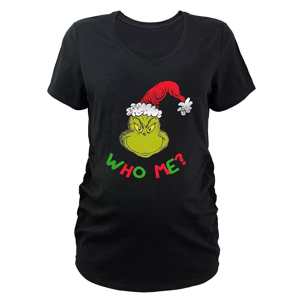 Maternity Dr. Seuss Grinch Santa Hat Who Me Graphic Tee, Women's,  Product Image