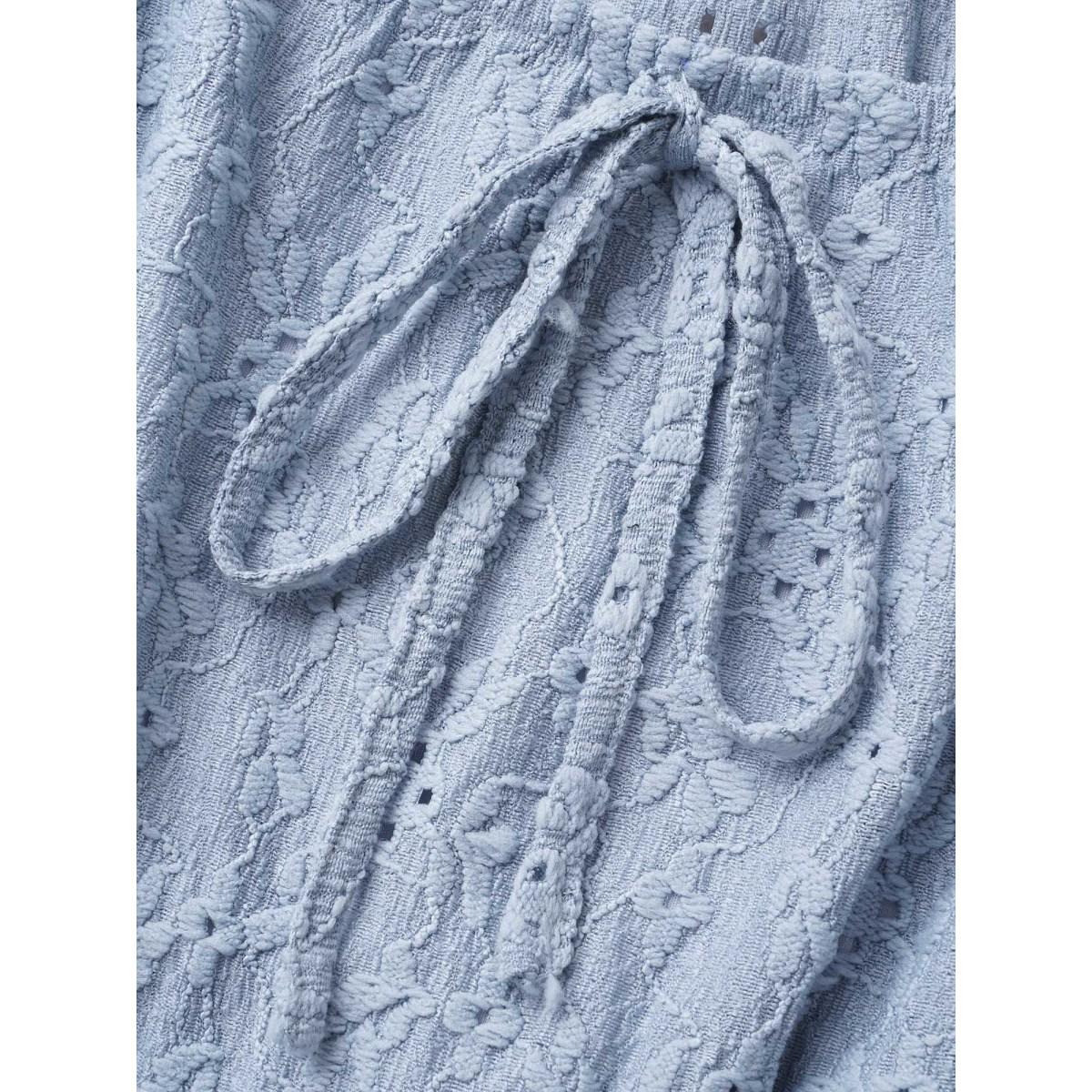 Plus Size Textured Bowknot Ruffle Sleeve Dress Stone Women Elegant Tie knot Square Neck Short sleeve Curvy BloomChic 26/4X Product Image