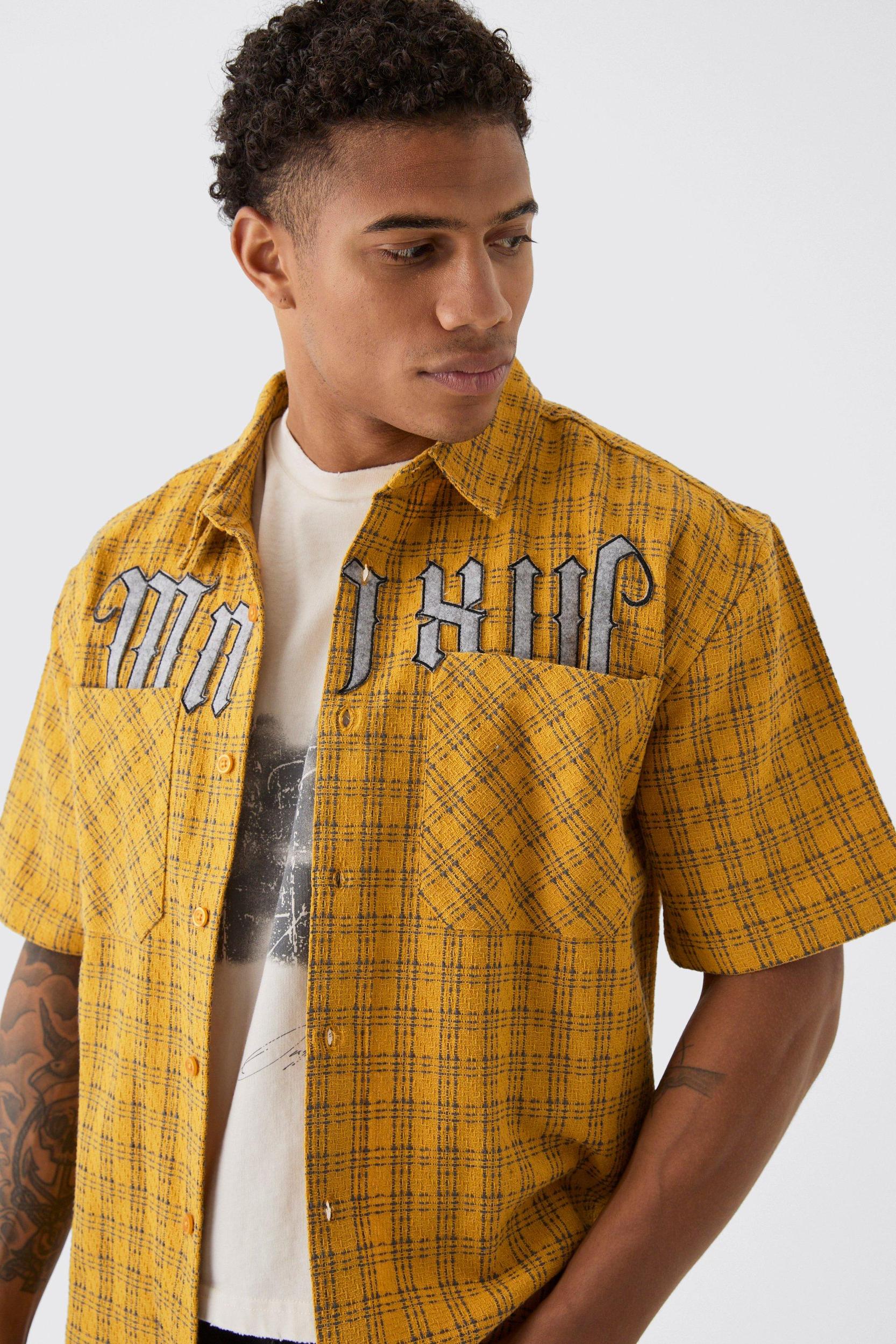 Oversized Small Plaid Double Pocket Boxy Shirt | boohooMAN USA Product Image