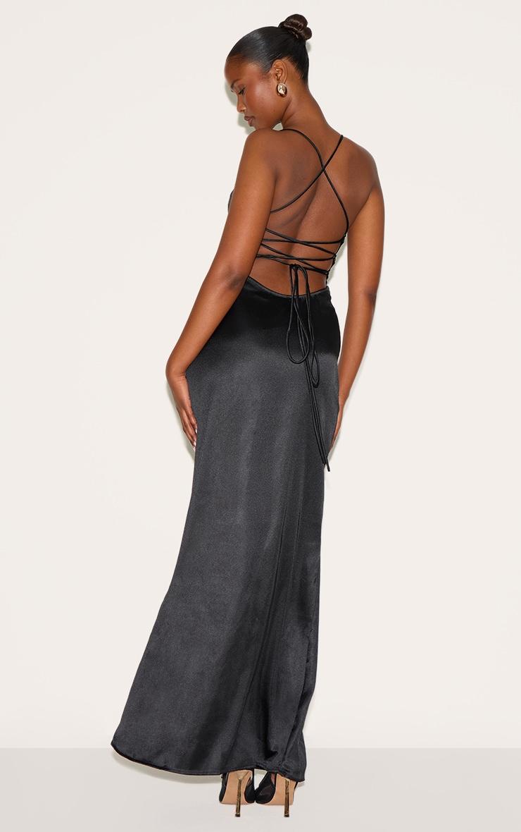 Black Satin Tie Back Maxi Dress Product Image