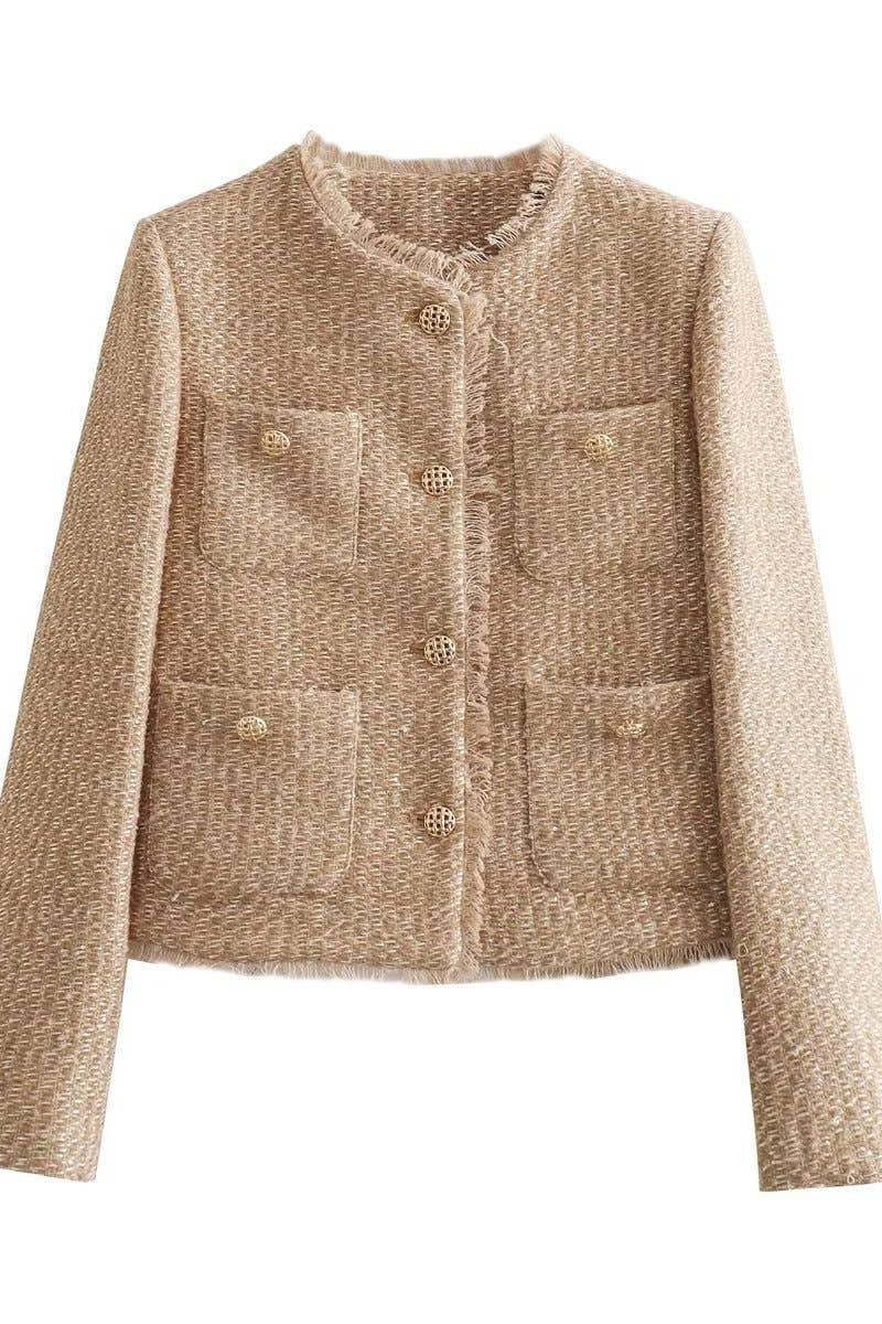 Elegant Vintage Pocket Cropped Jacket Product Image