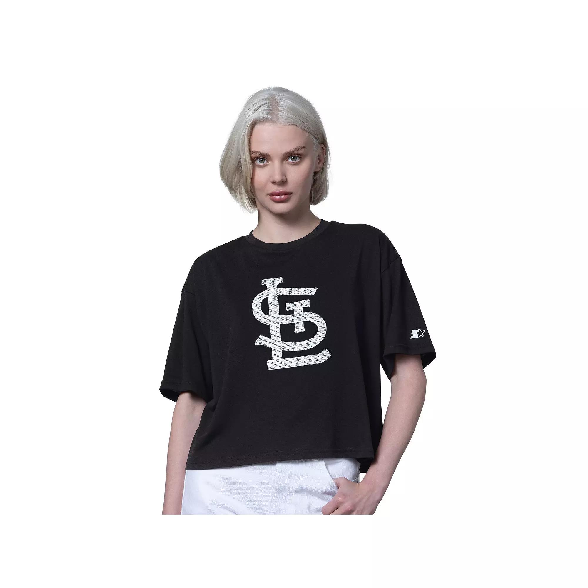 Women's Starter Black St. Louis Cardinals Holy Grail Boxy Cropped T-Shirt,  Product Image