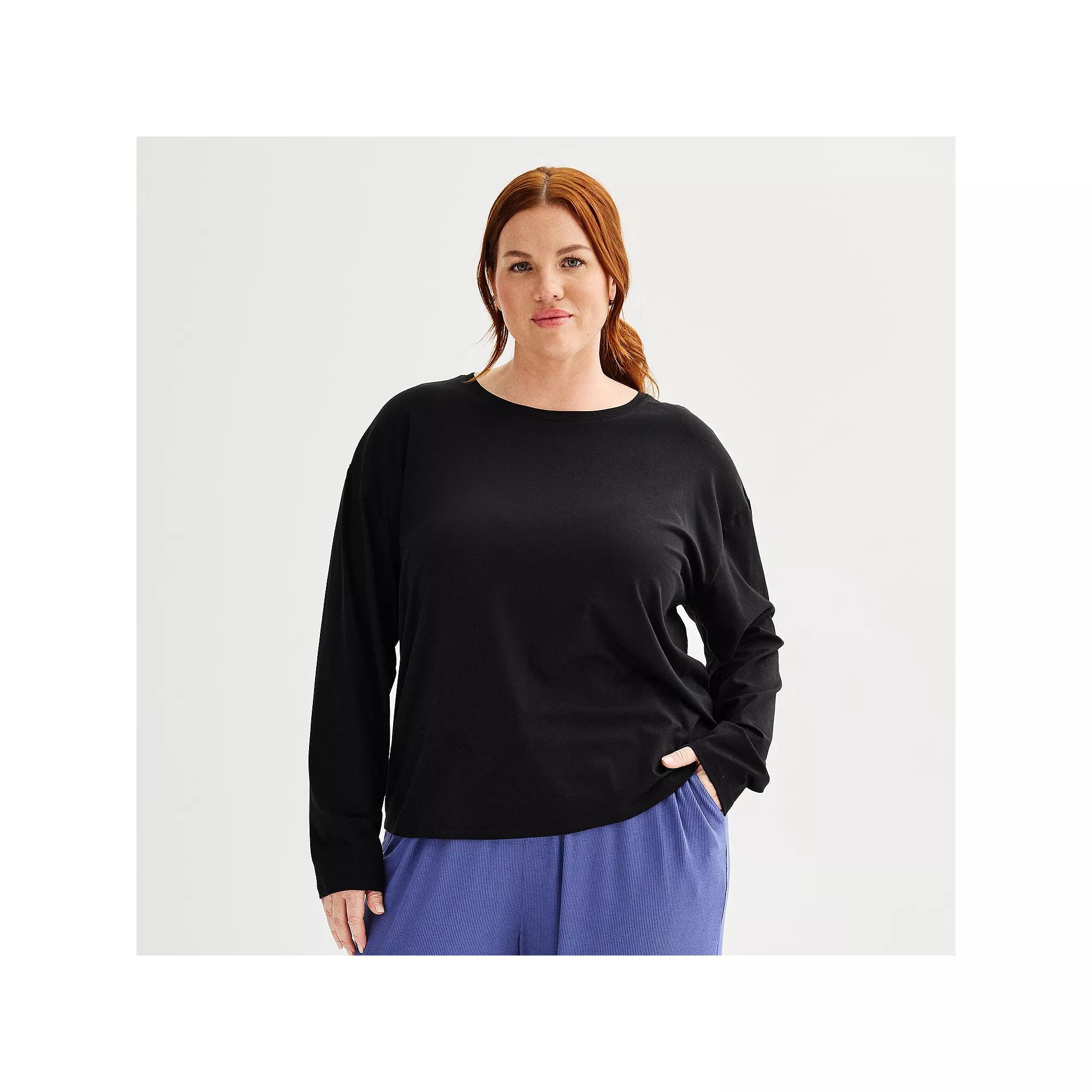 Plus Size Sonoma Goods For Life® Long Sleeve Sleep Top, Women's, Size: 3XL, Mineral Black Product Image