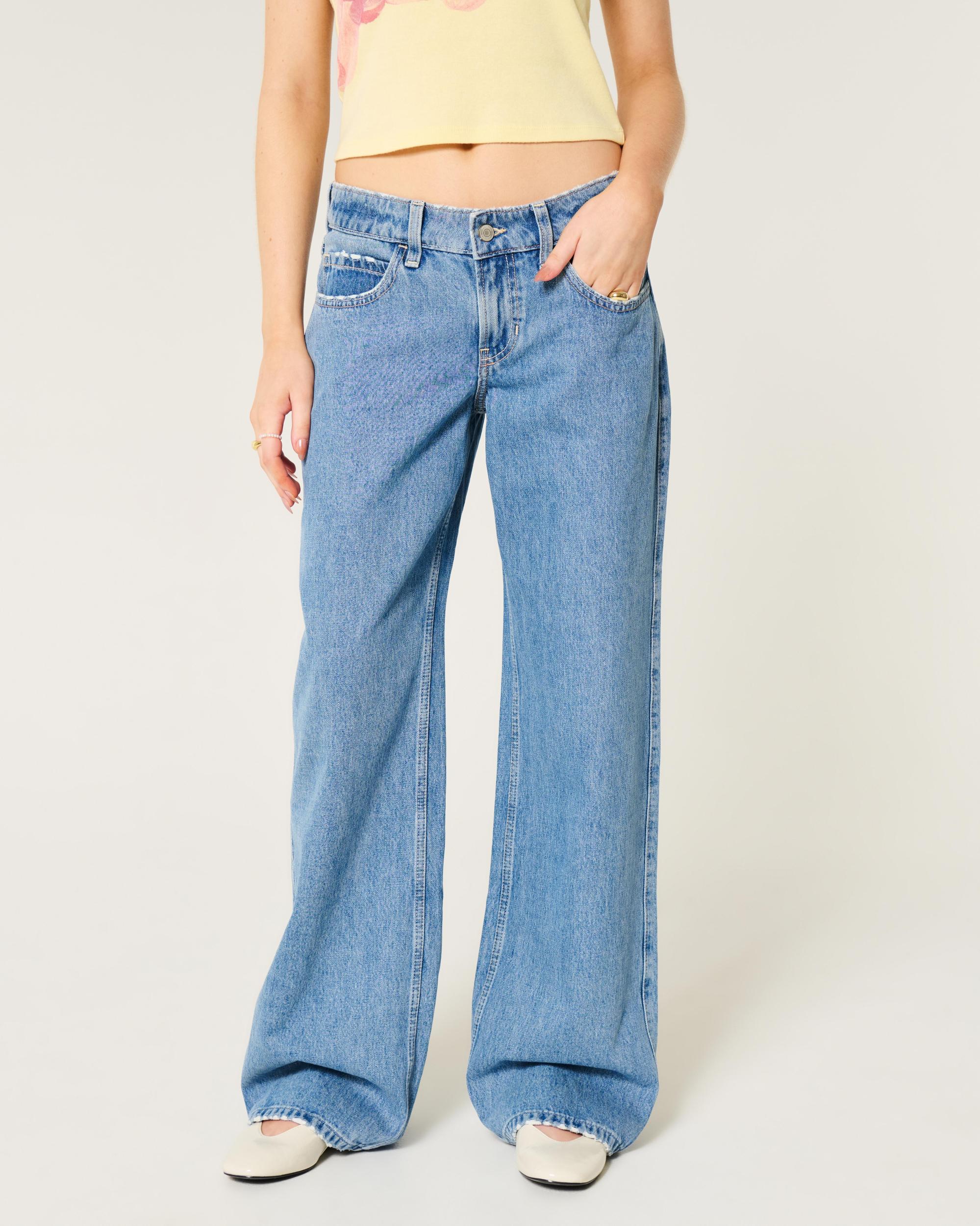 Low-Rise Medium Wash Foldover Waist Baggy Jean Product Image
