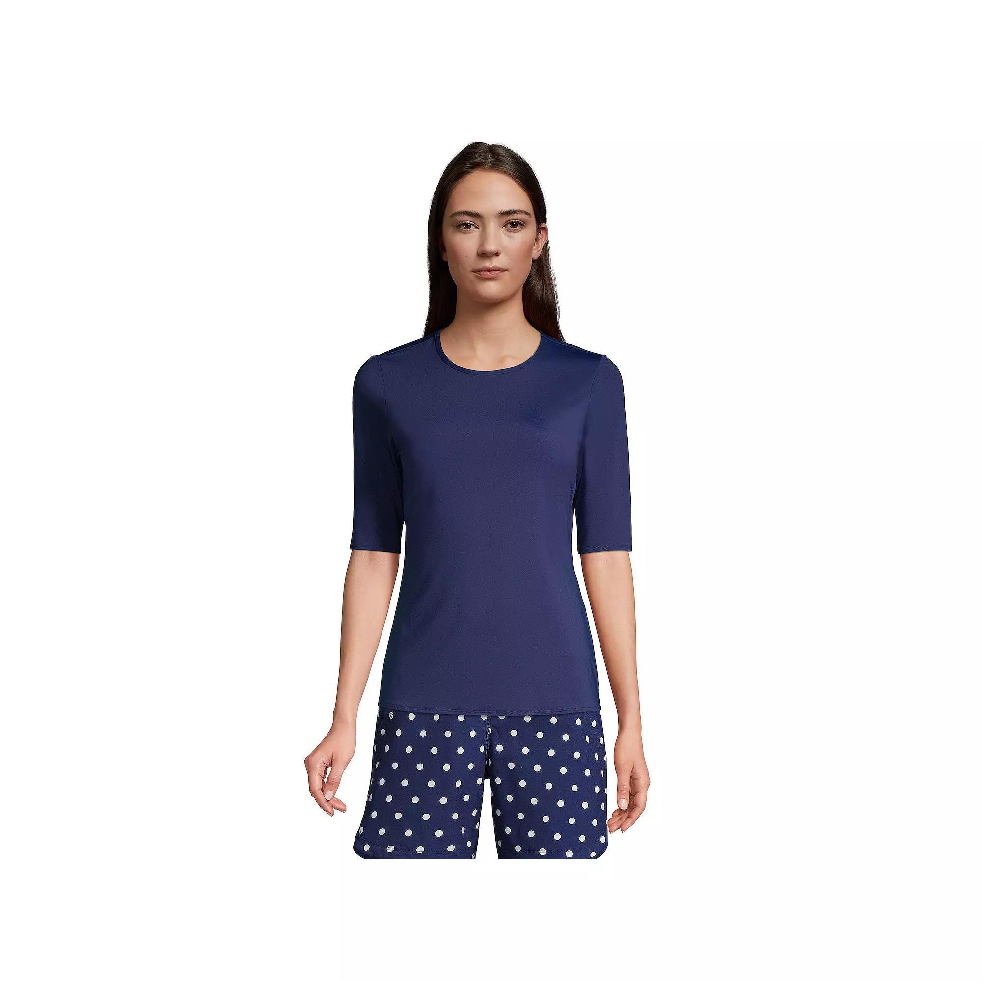 Petite Lands' End UPF 50 Elbow-Sleeve Rash Guard Swim Tee, Women's, Size: Large Petite, Deep  Blue Product Image