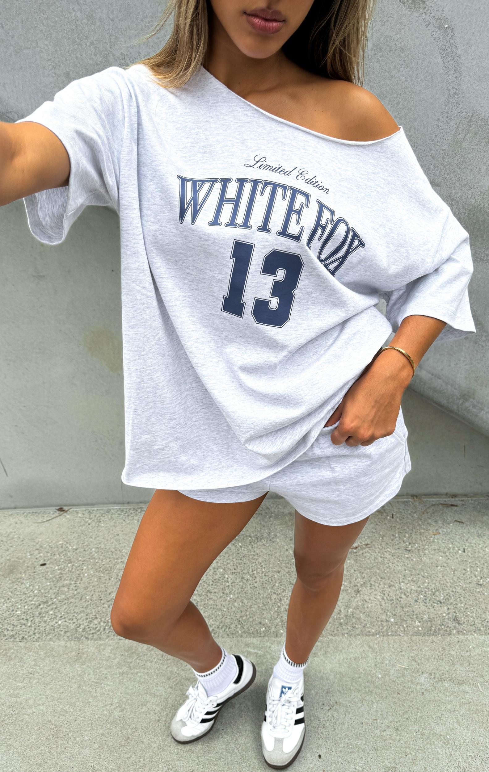 Everything In Time Off Shoulder Oversized Tee Grey Marle Product Image