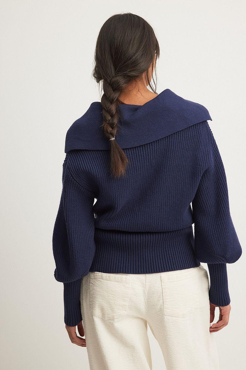 V-neck Knitted Collar Sweater Product Image