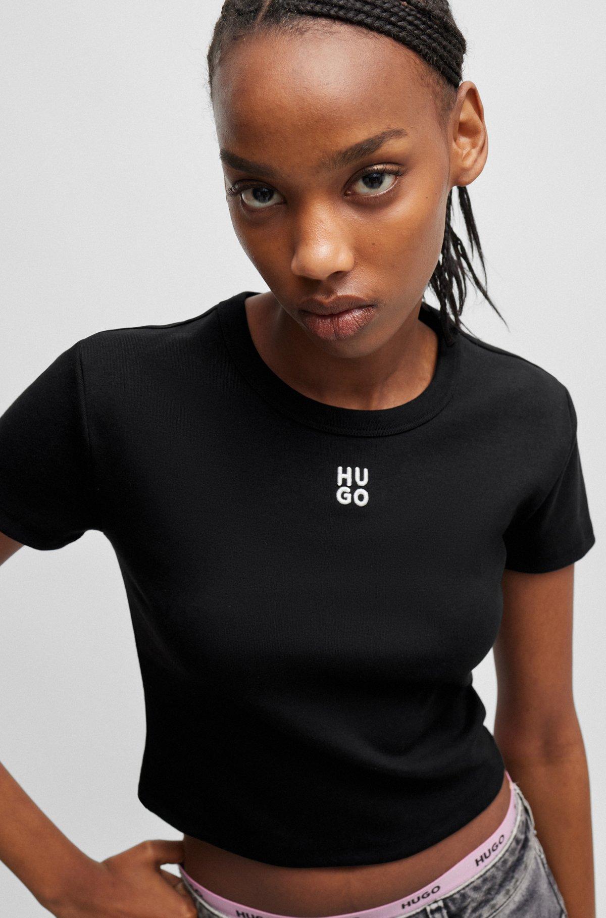Stacked-logo cropped slim-fit T-shirt in a cotton blend Product Image