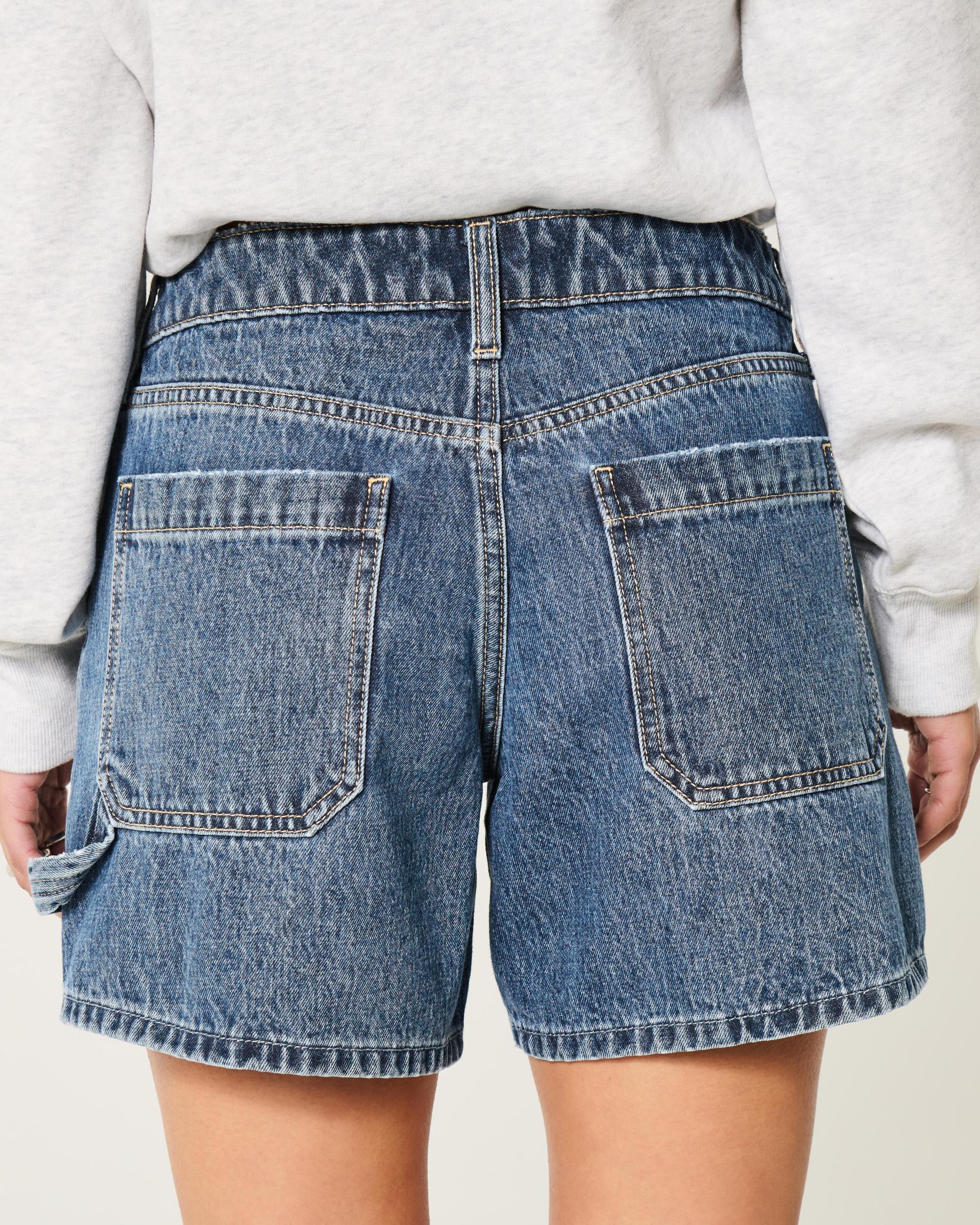 Low-Rise Dark Wash Baggy Denim Shorts 5" Product Image