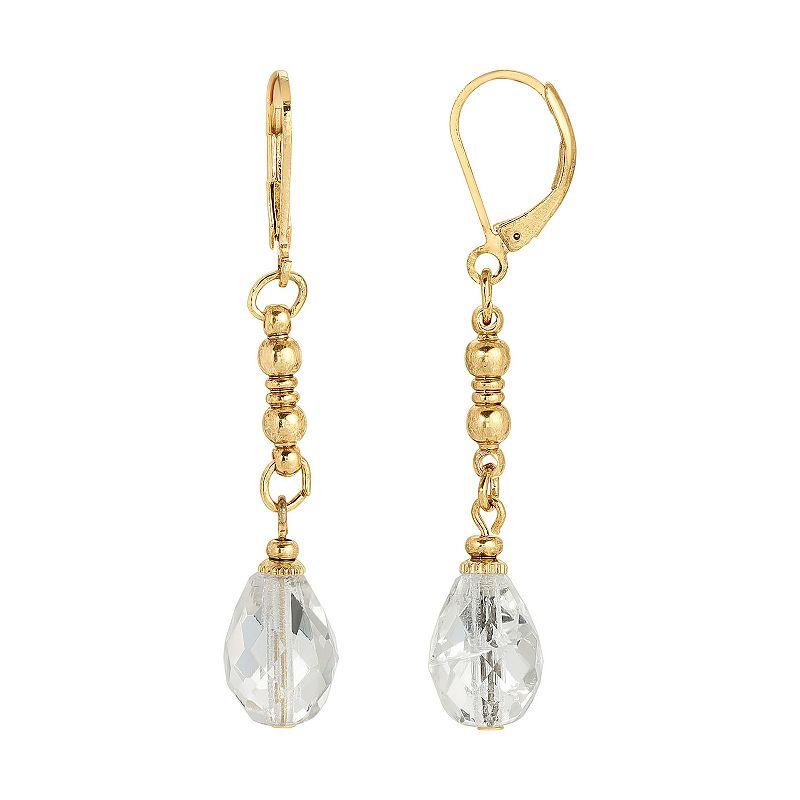 1928 Gold Tone Simulated Crystal Linear Drop Earrings, Women's, Gold Tone Light Blue Product Image
