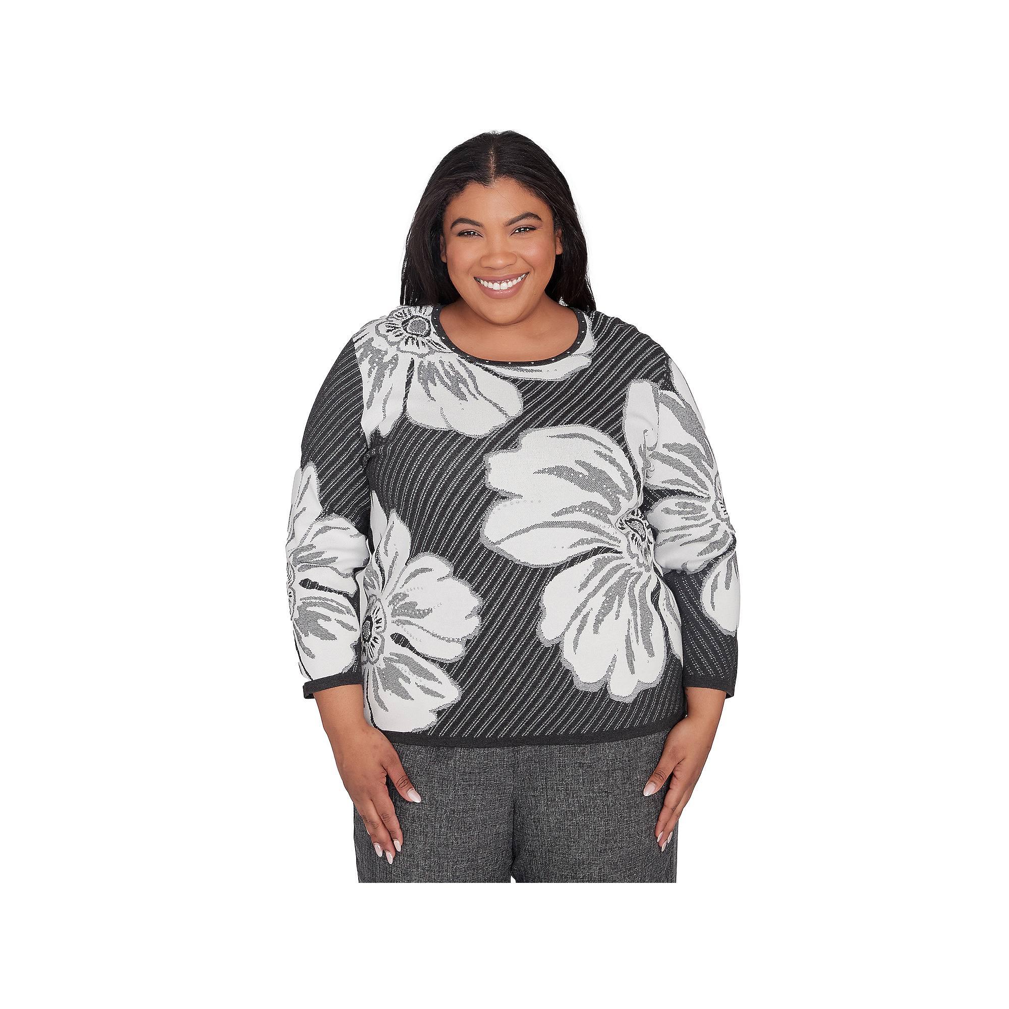 Plus Size Alfred Dunner Floral Textured Sweater, Women's, Size: 1XL, Grey Product Image