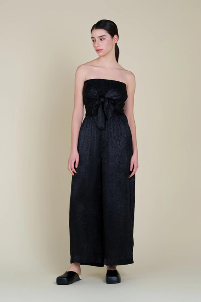 Tie Front Shine Strapless Jumpsuit Product Image