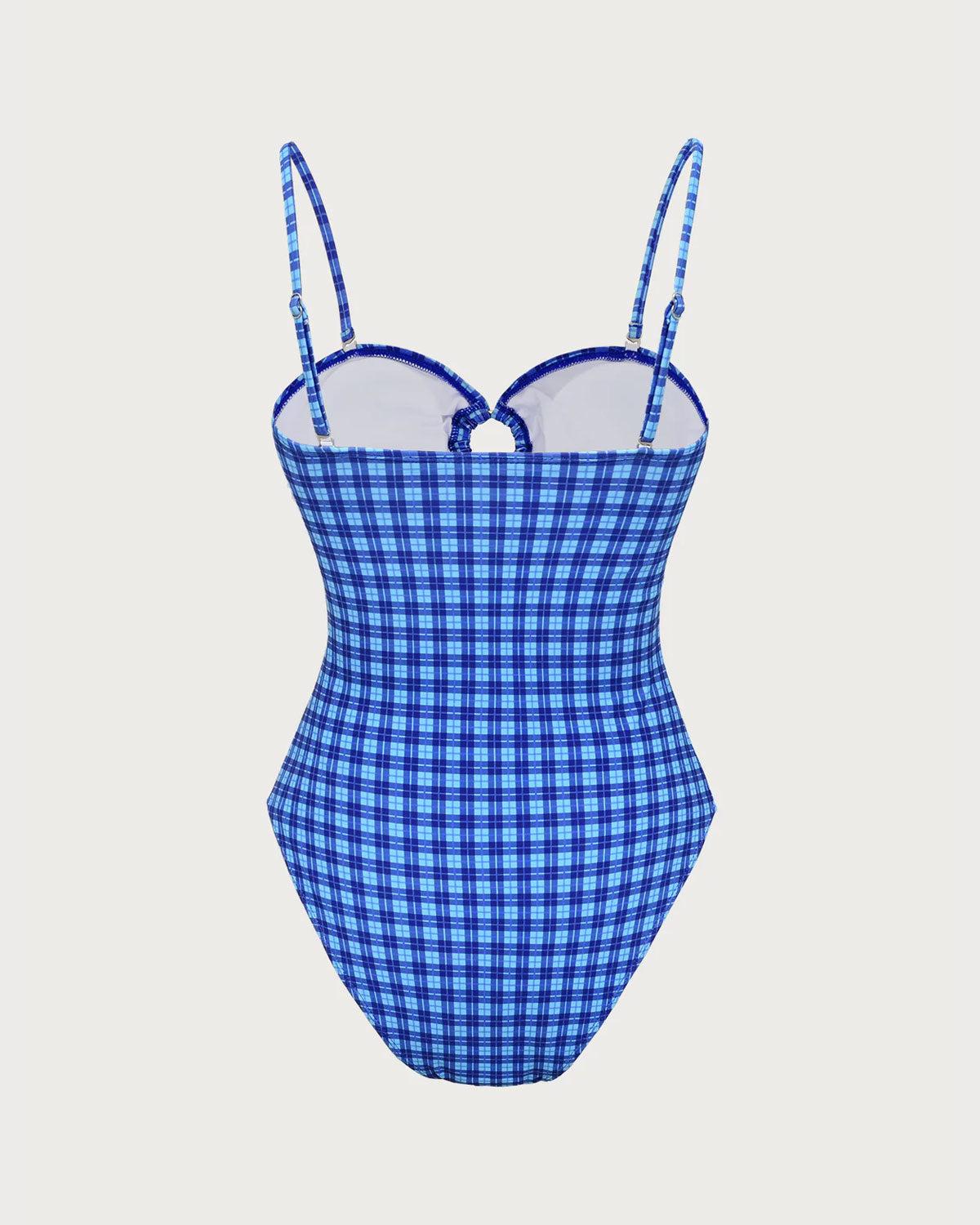 Blue Vintage Plaid One-Piece Swimsuit Product Image