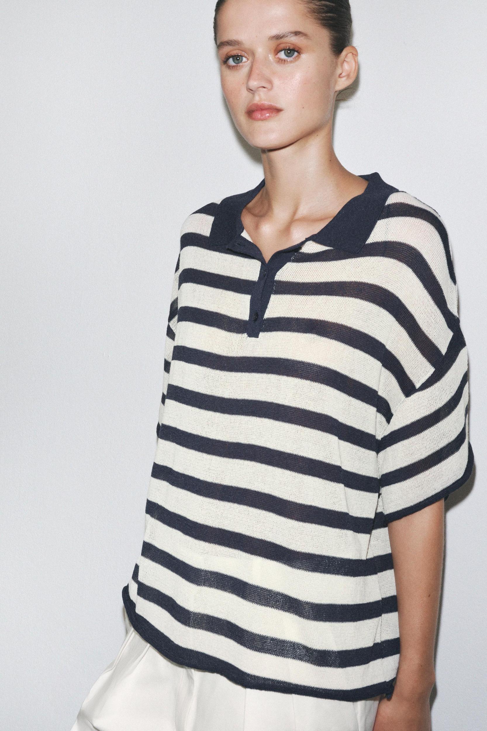 STRIPED KNIT POLO SHIRT Product Image