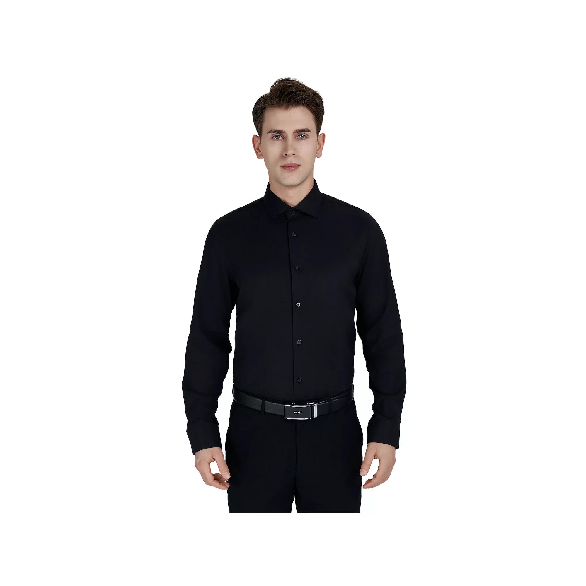 Men's Bespoke Slim-Fit Textured Easy Care Dress Shirt, Size: Large-34/35, Black Product Image
