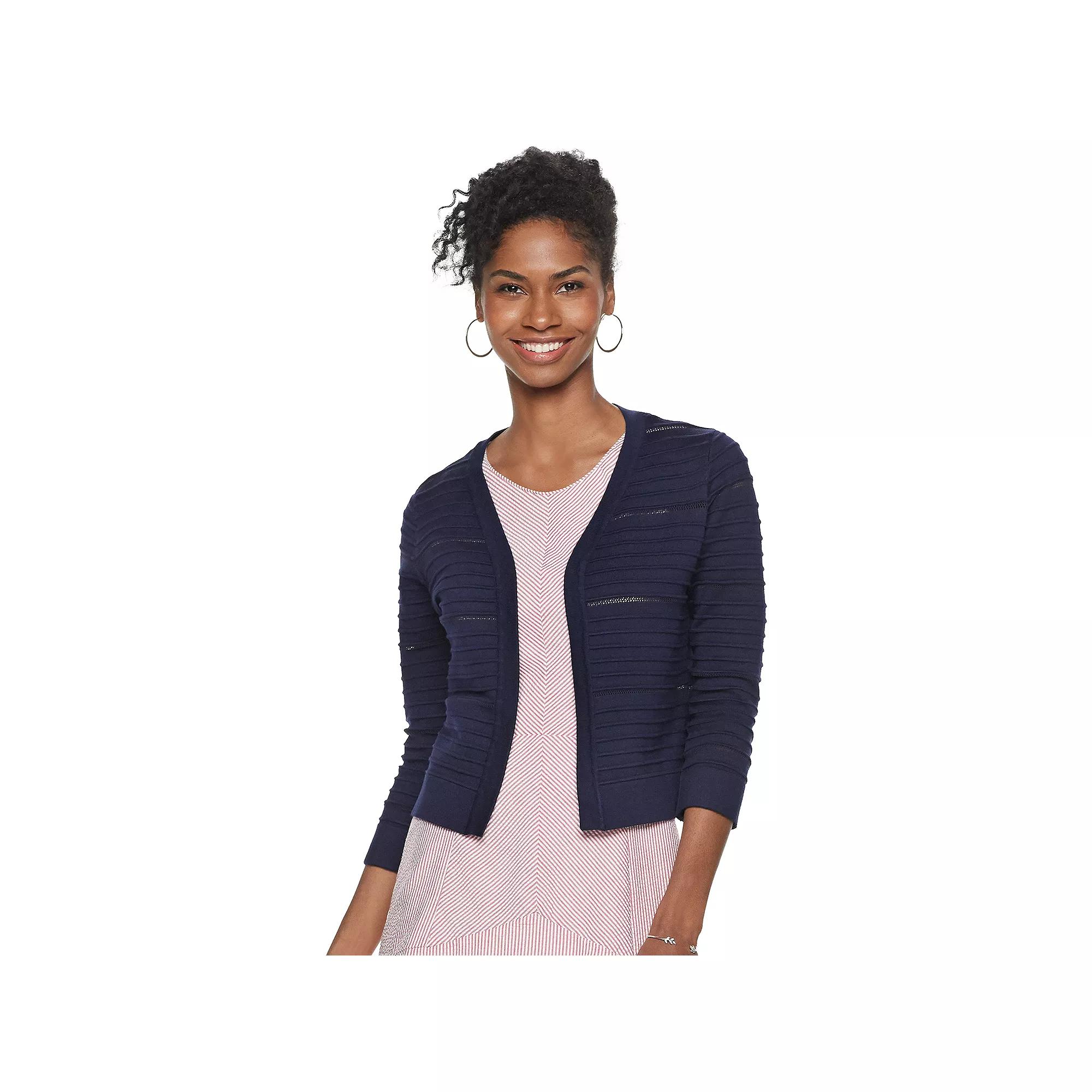 Women's Nina Leonard Open-Weave Knit Bolero, Size: Large, Blue Product Image