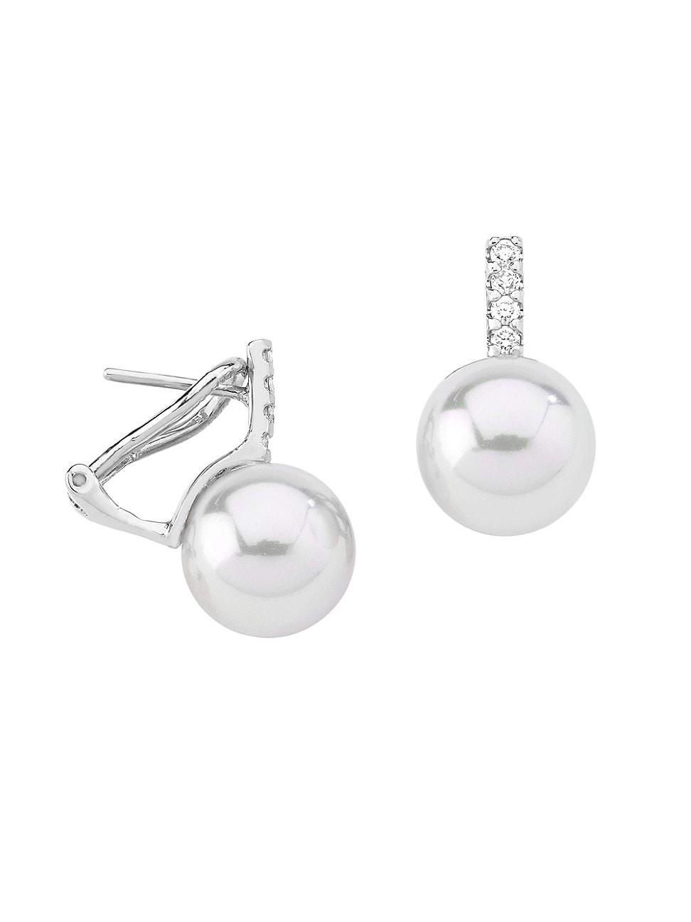 Womens Selene Rhodium-Plated, Cubic Zirconia & Lab-Grown White Pearls Earrings Product Image