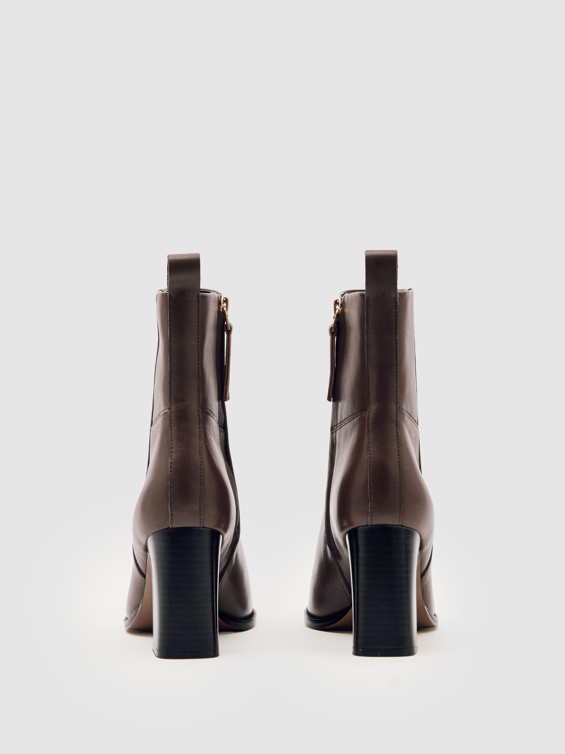 Leather Block-Heel Ankle Boots in Brown Product Image