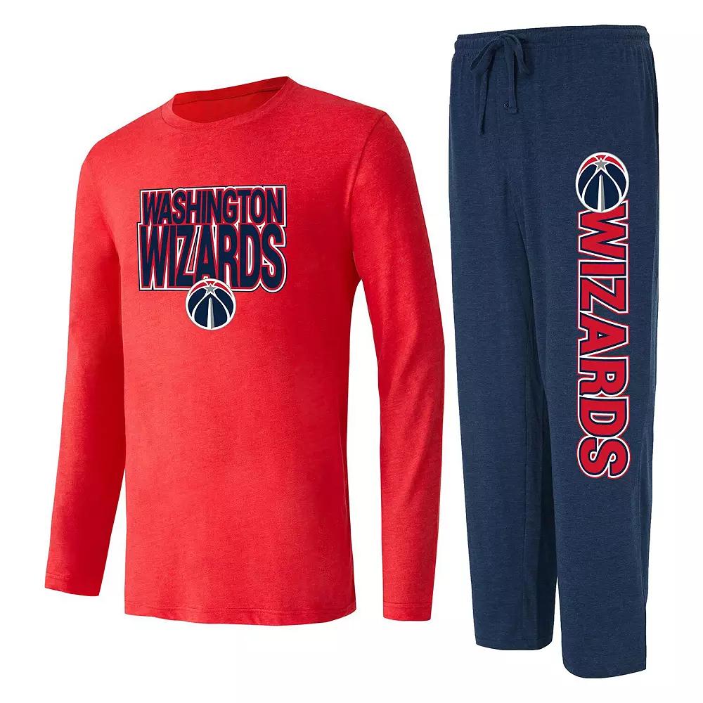 Men's Concepts Sport Navy/Red Washington Wizards Meter Long Sleeve T-Shirt & Pants Sleep Set, Size: Small, Wiz Blue Product Image