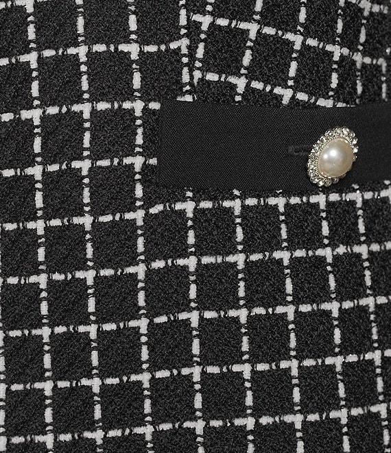 KARL LAGERFELD PARIS Tweed Novelty Trim V-Neck Long Sleeve Cropped Jacket Product Image