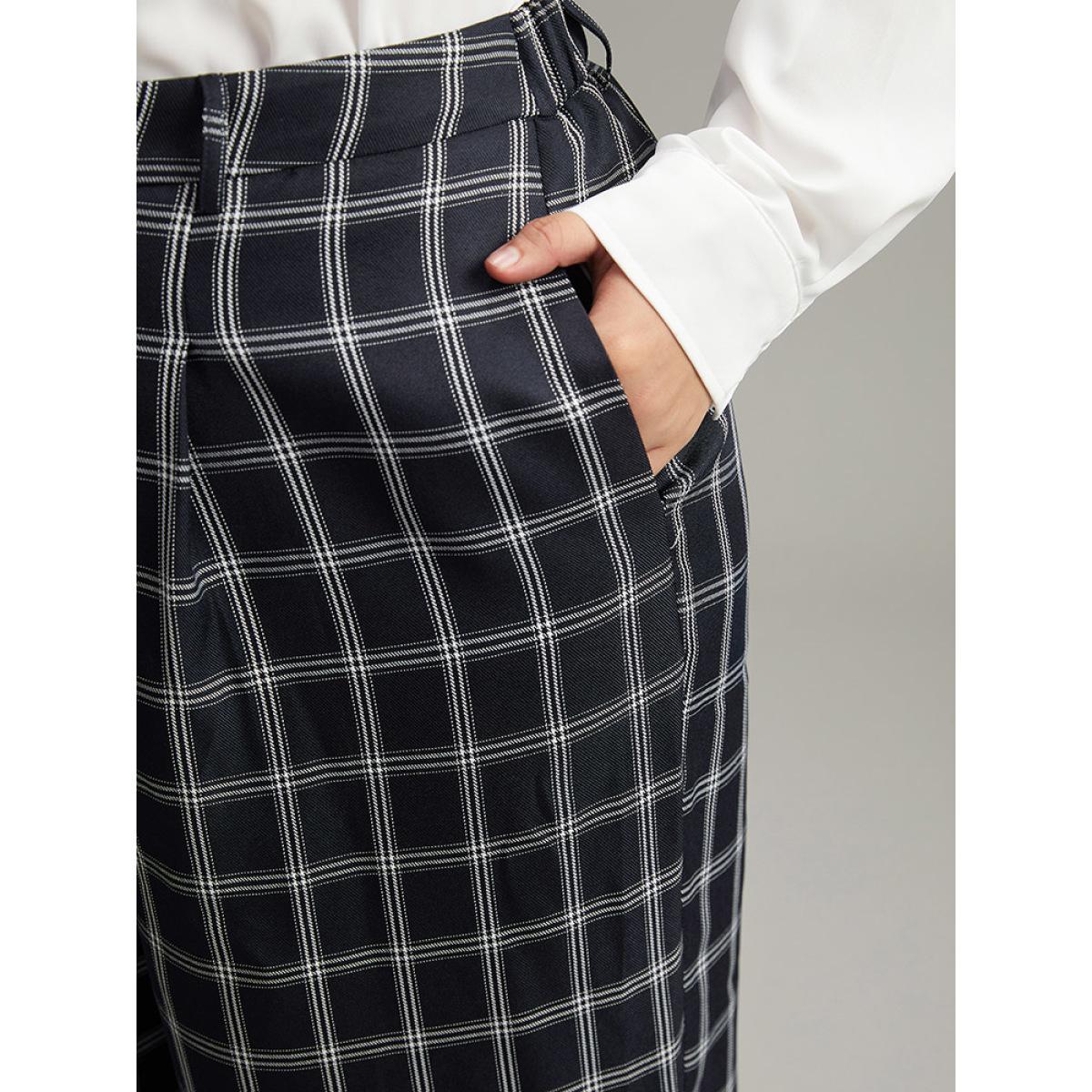Plus Size Plaid Straight Leg Pocket Pants Women Indigo Office Straight Leg High Rise Work Pants BloomChic 18-20/2X Product Image