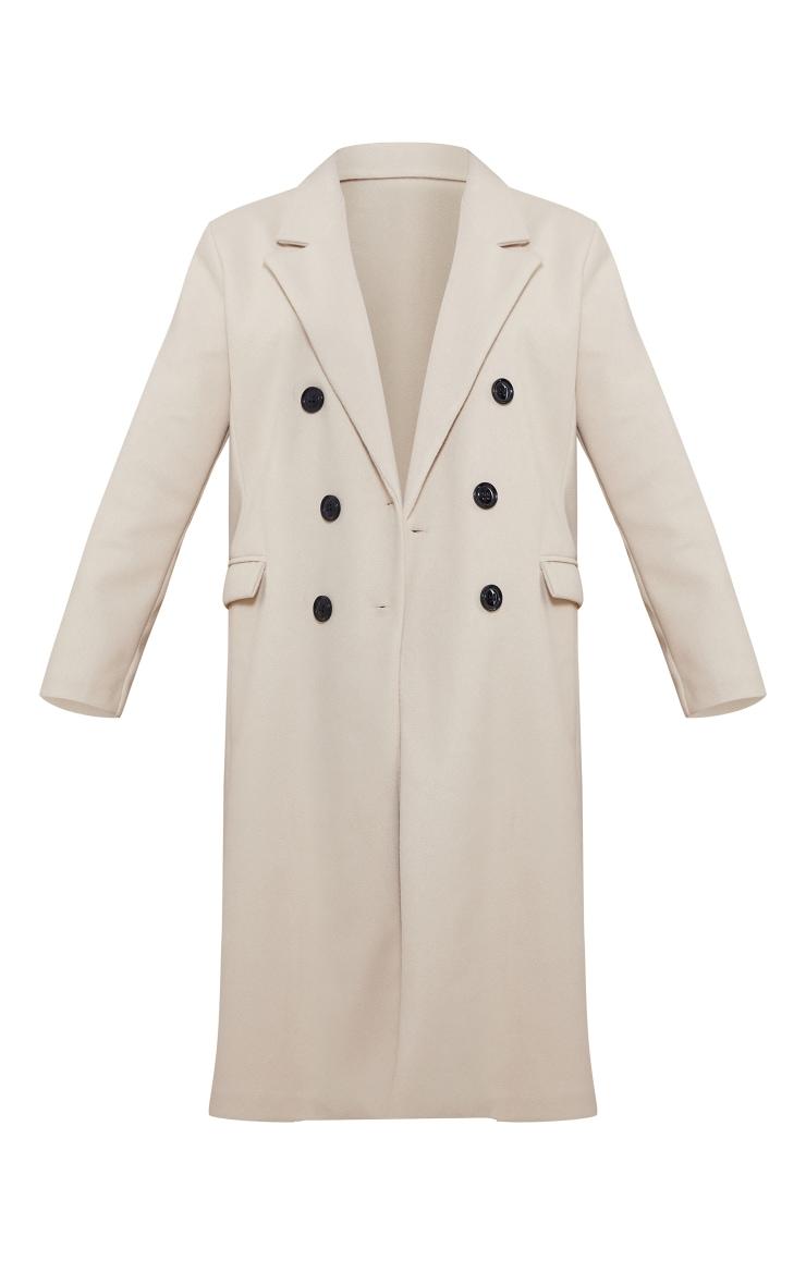 Stone Double Breasted Wool Look Overcoat Product Image