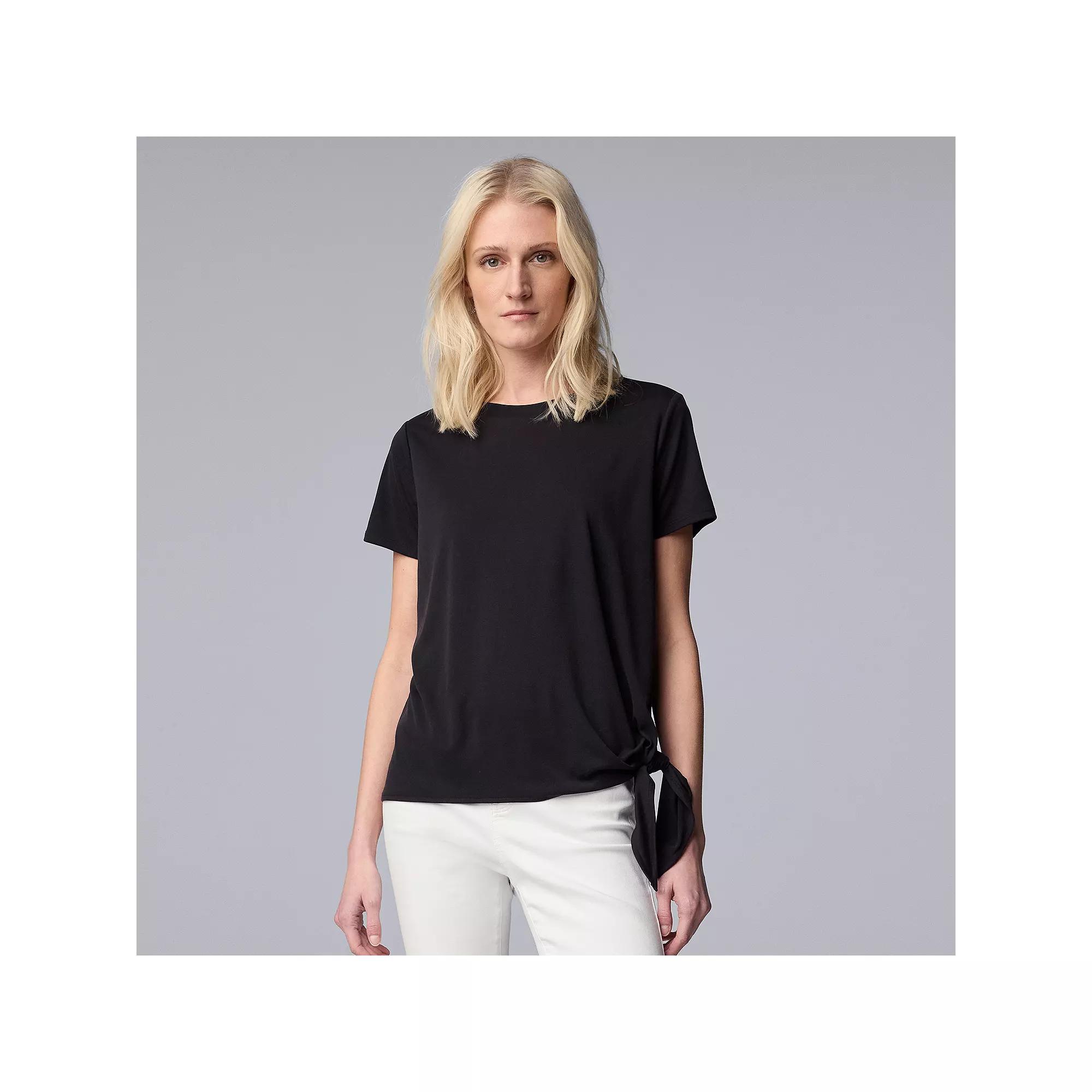 Simply Vera Vera Wang Side-Tie Mixed Media Top, Women's, Size: Medium, Black Product Image